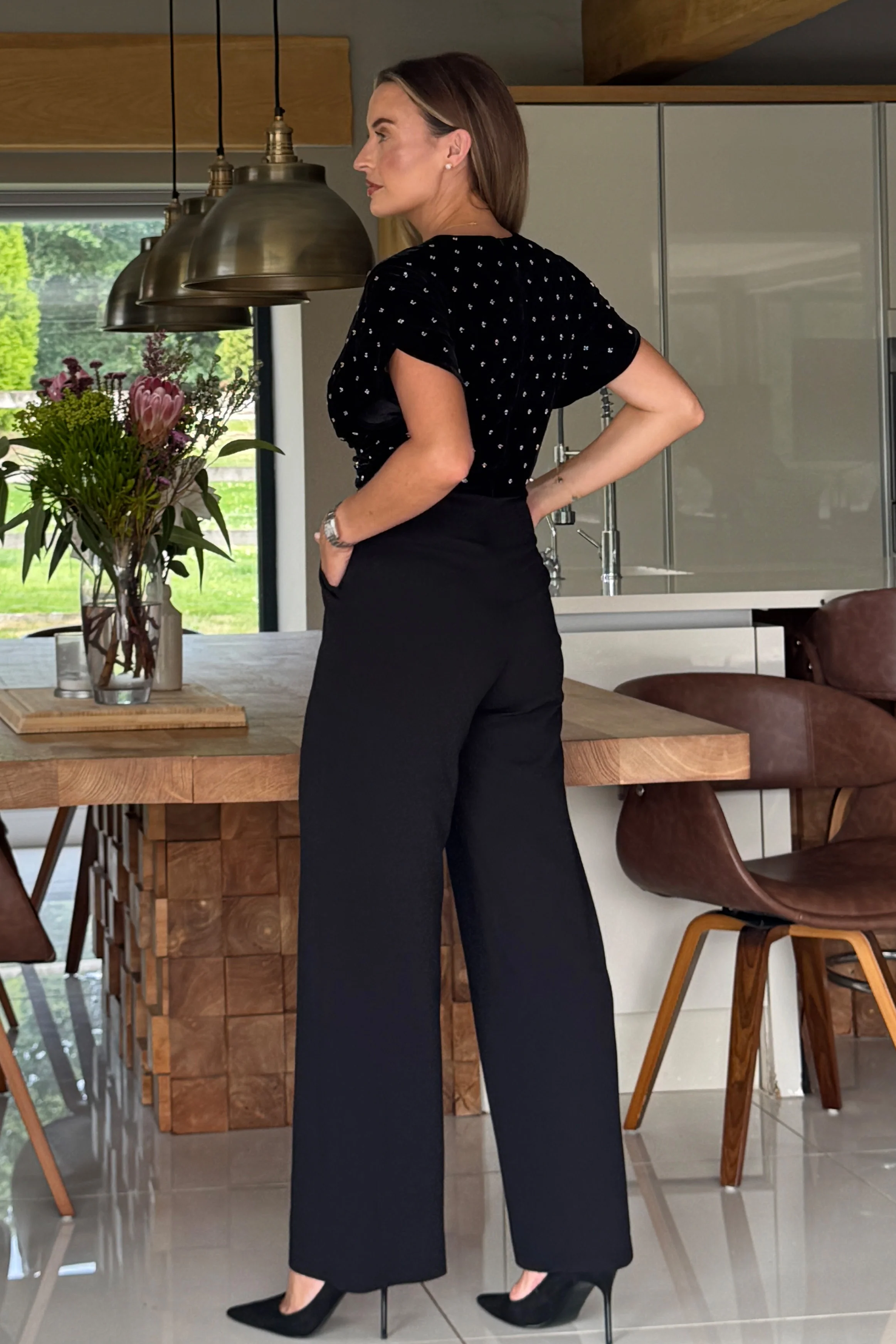Bridget Twist Font Split Arm Jumpsuit Beaded Velvet - Image 6