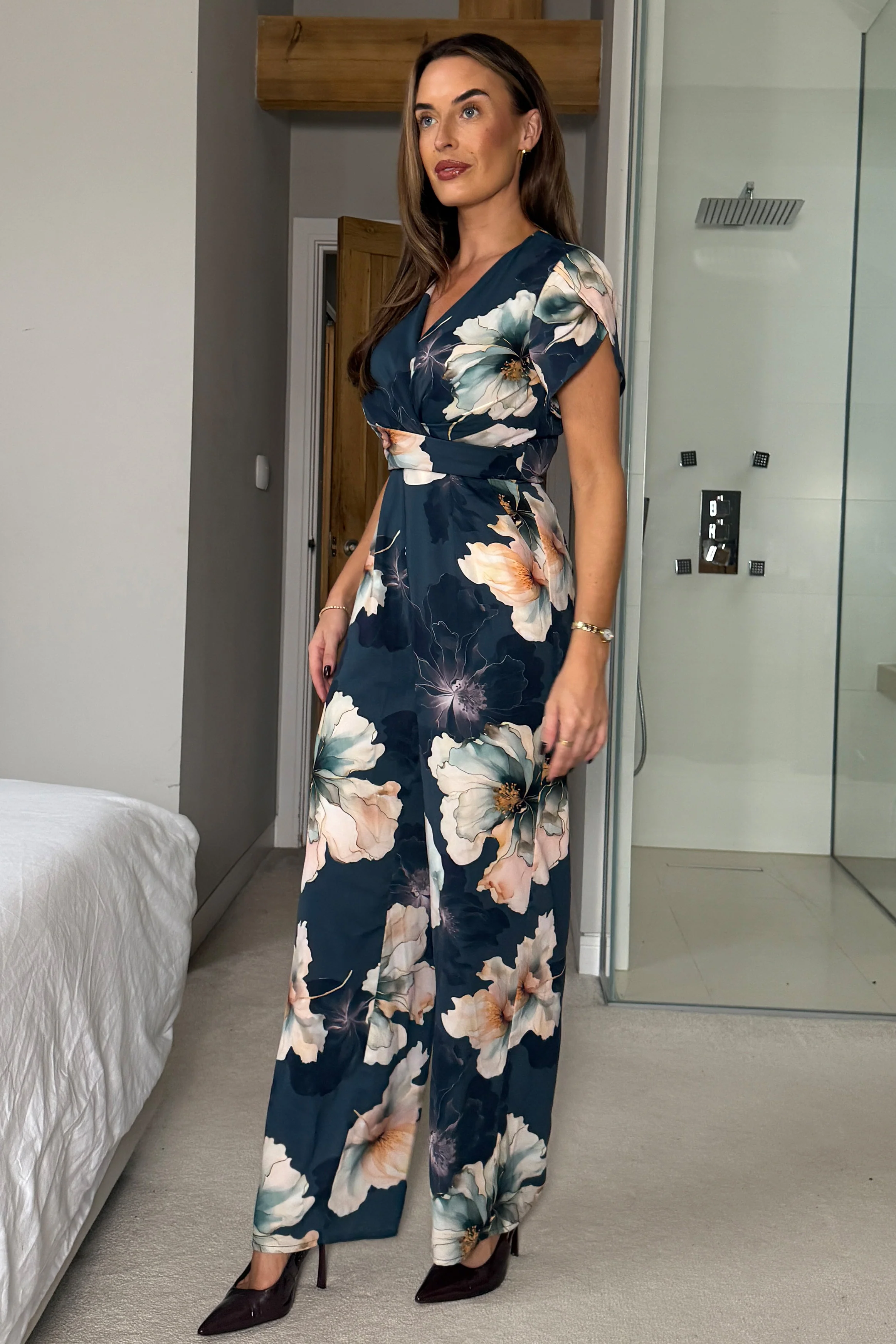 Bridget Twist Font Split Arm Jumpsuit Blue Floral - Image 4