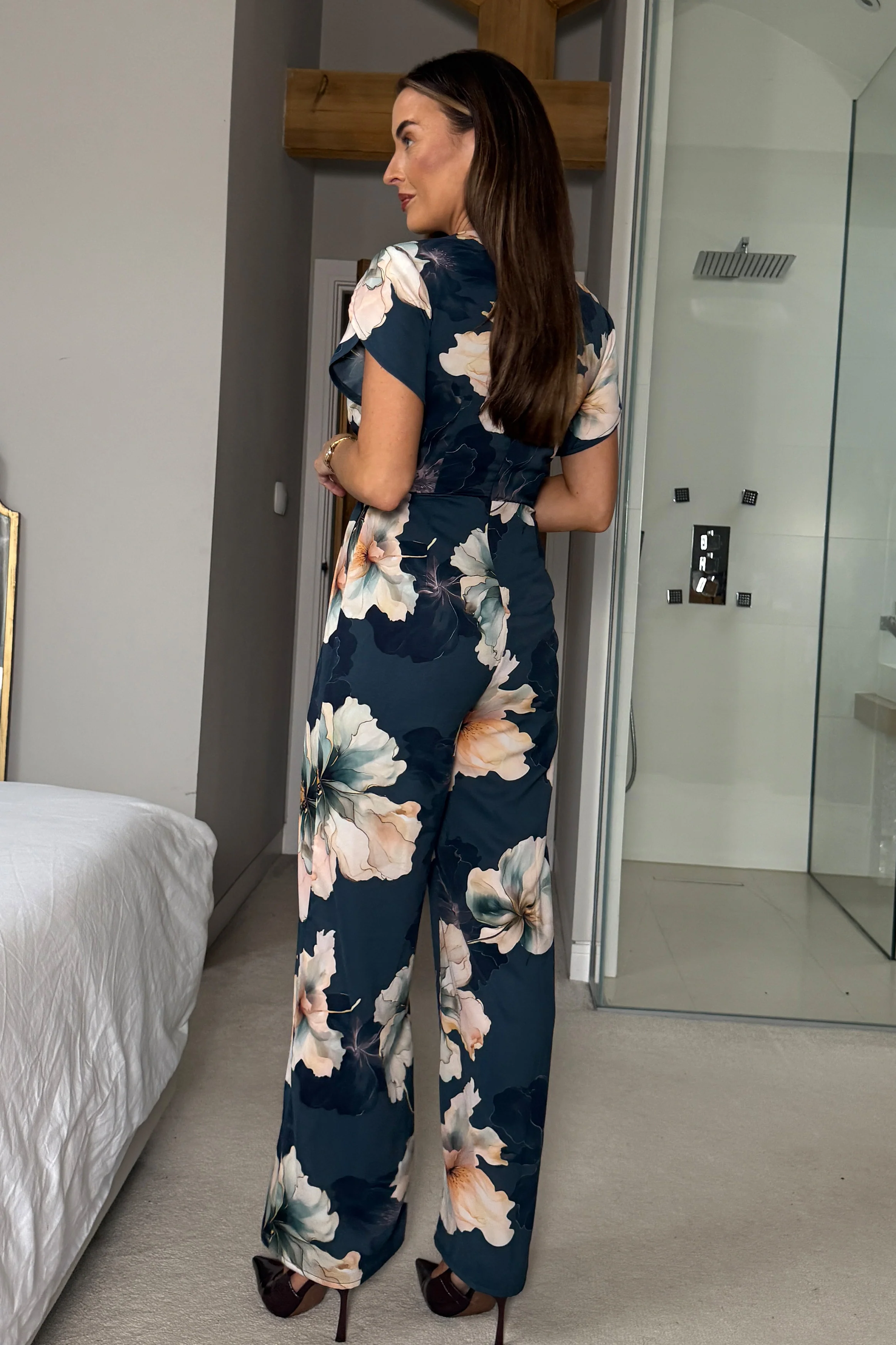 Bridget Twist Font Split Arm Jumpsuit Blue Floral - Image 5