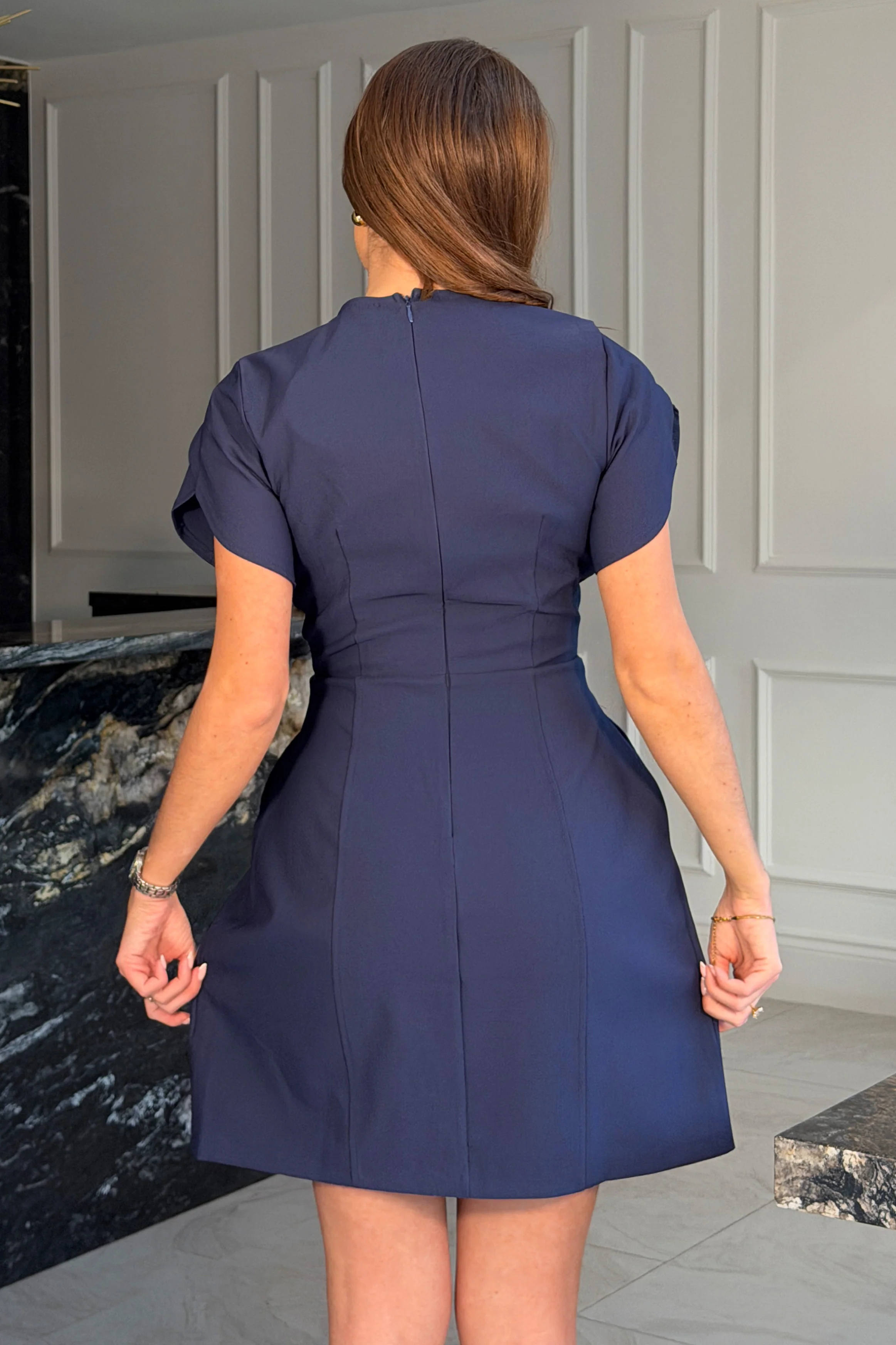 Bridget Twist Font Split Arm Mini Dress Navy - Image 6