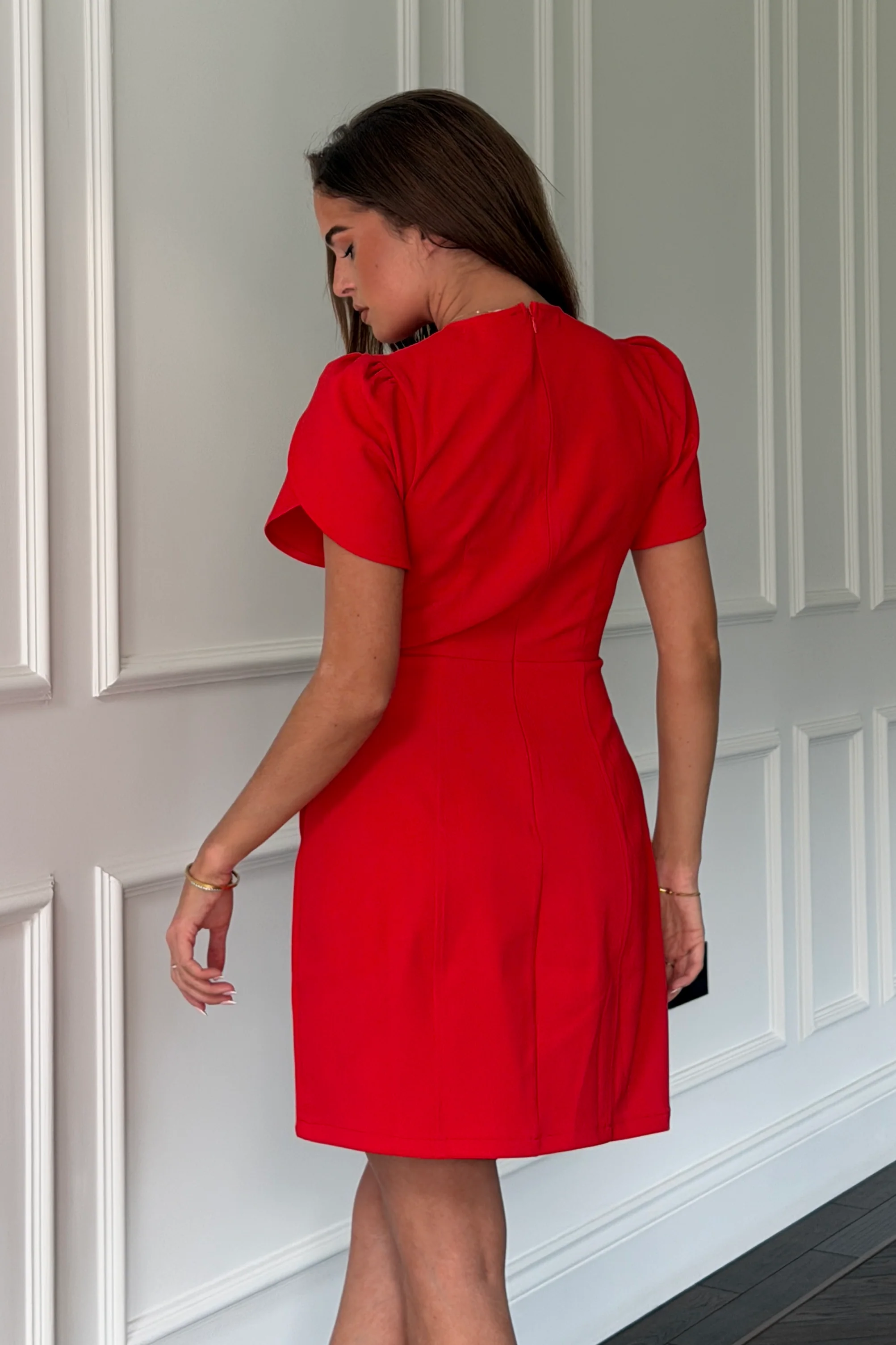 Bridget Twist Font Split Arm Mini Dress Red - Image 6