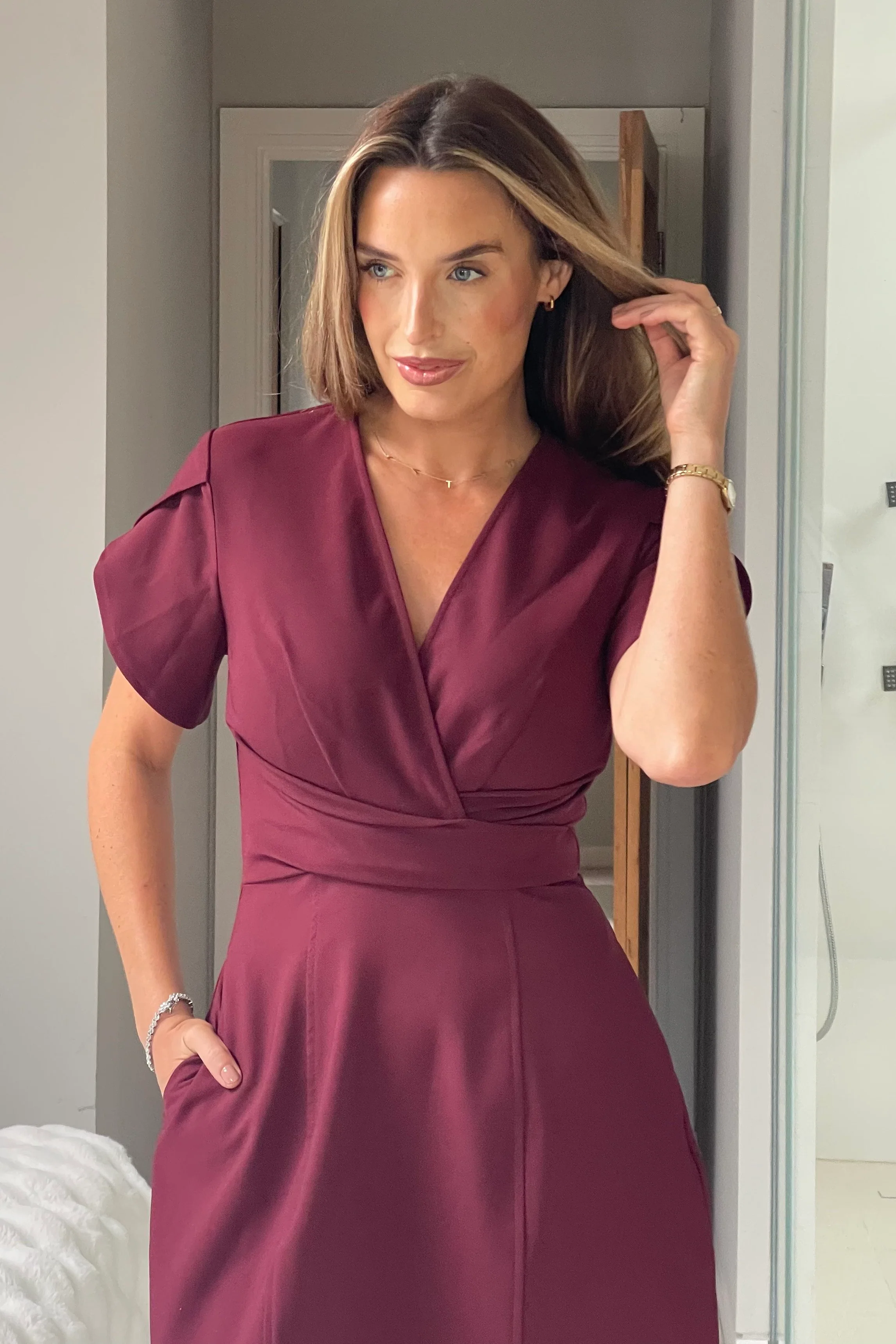 Bridget Twist Font Split Arm Mini Dress Berry - Image 3