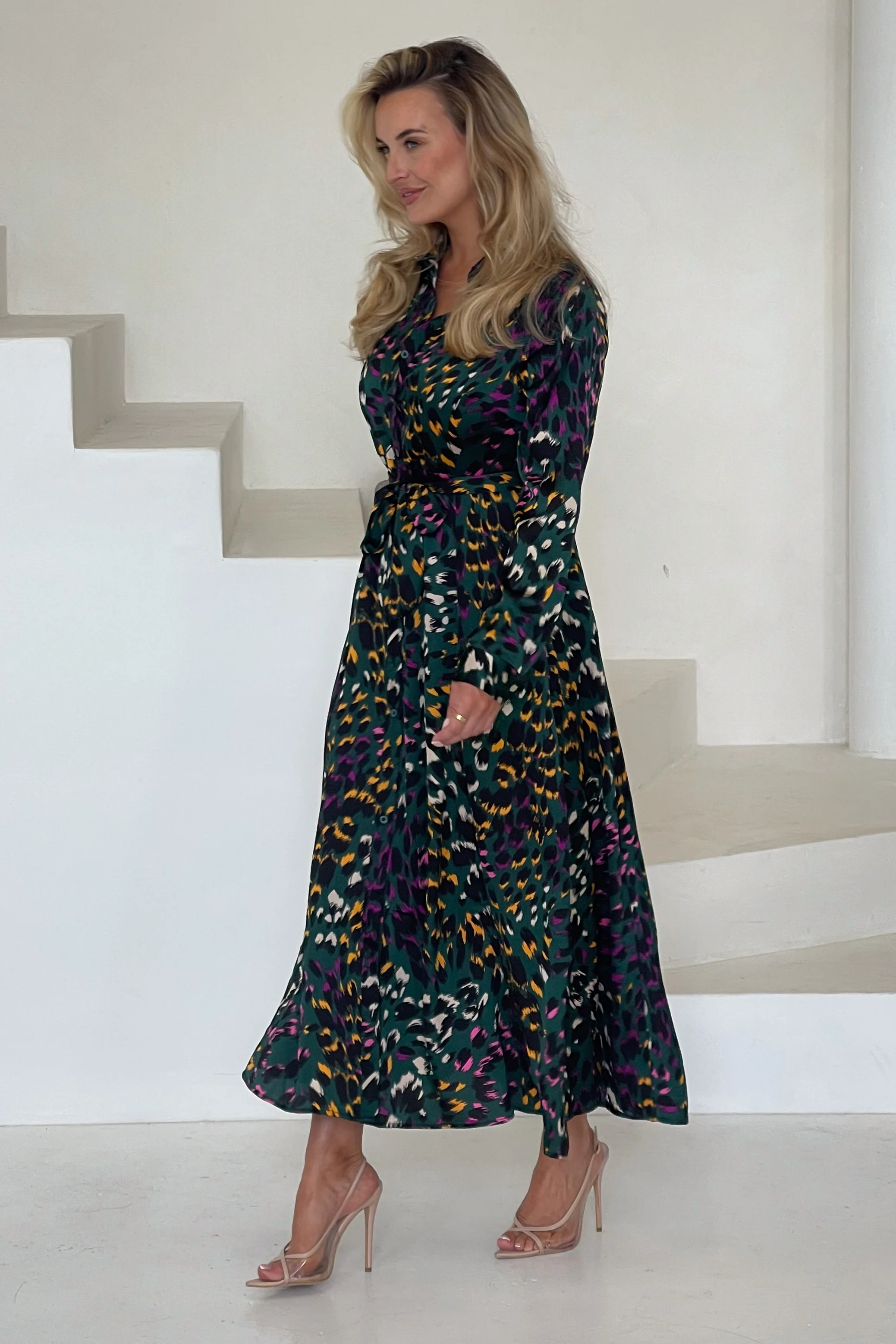 Brielle Green Animal Shirt Midi Dress - Image 4