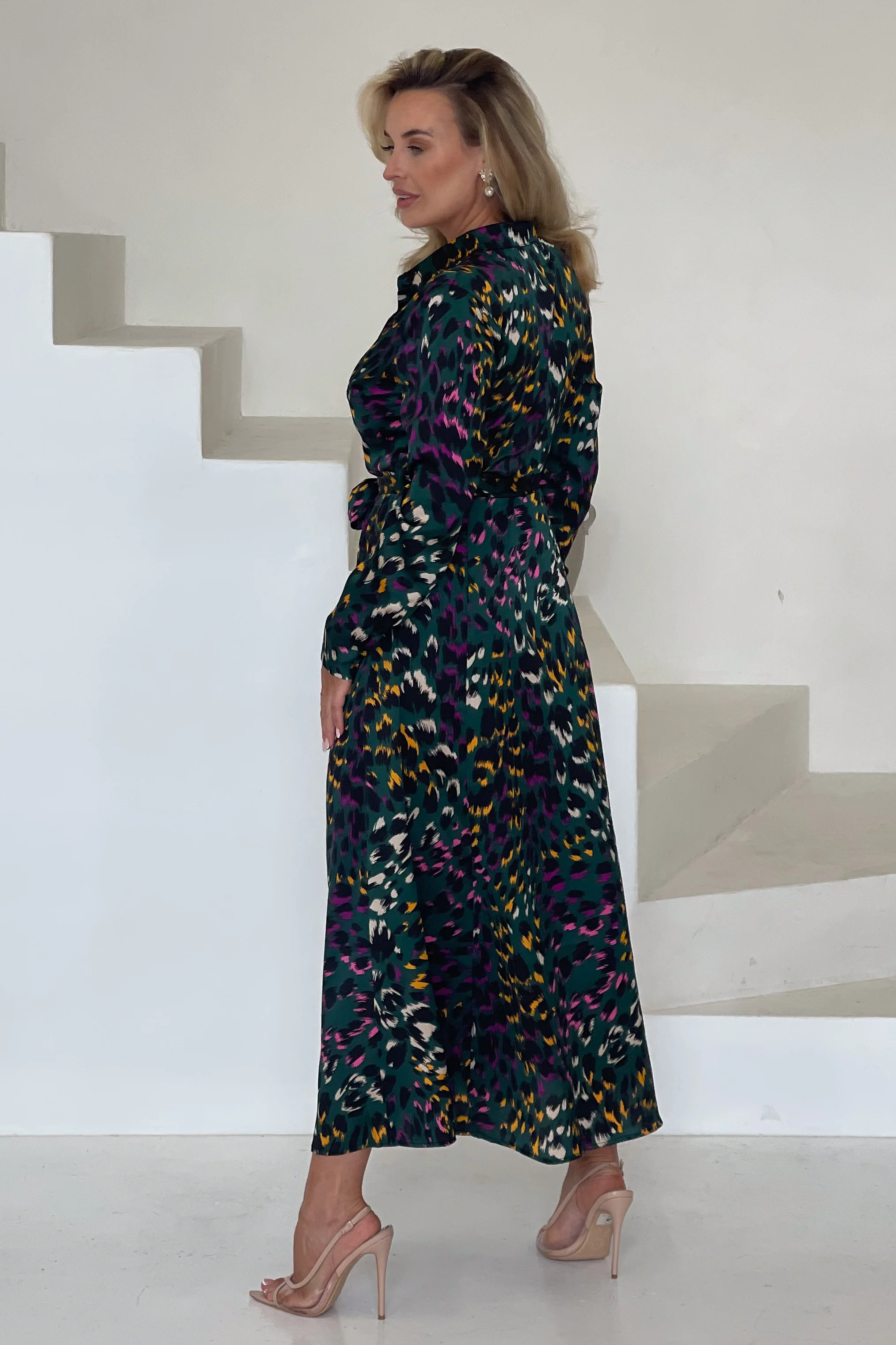 Brielle Green Animal Shirt Midi Dress - Image 5