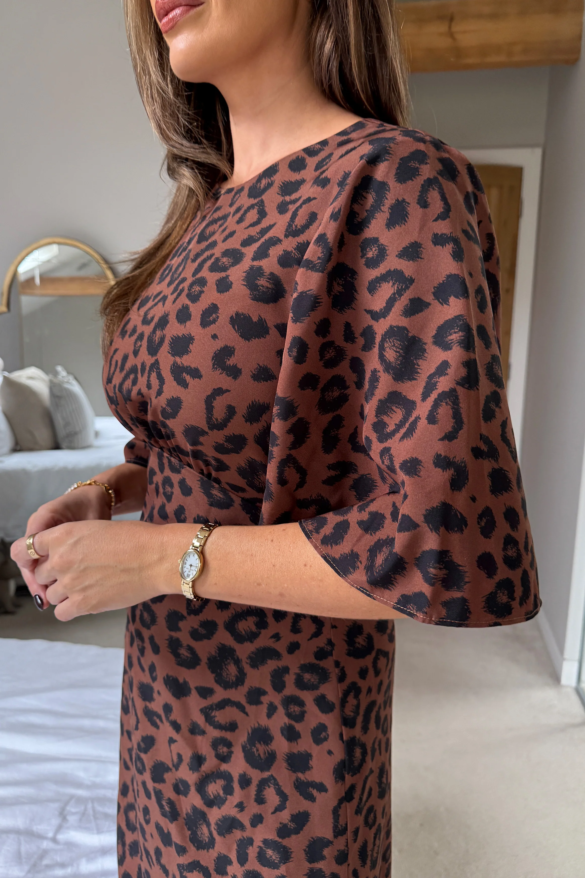 Britney Brown Animal Angel Sleeve Mini Dress - Image 3