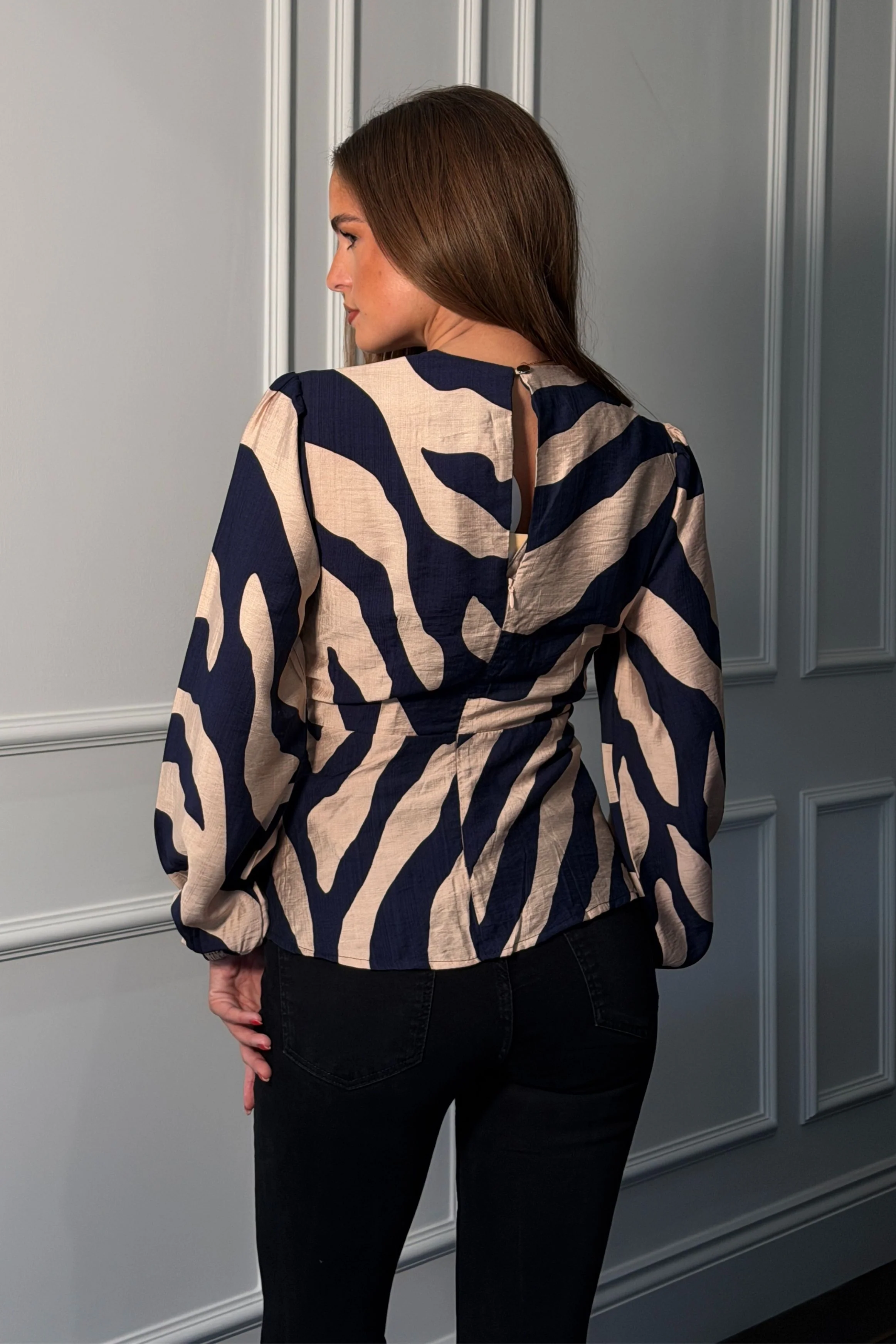 Brooke Blue Animal Print Tie Front Top - Image 4