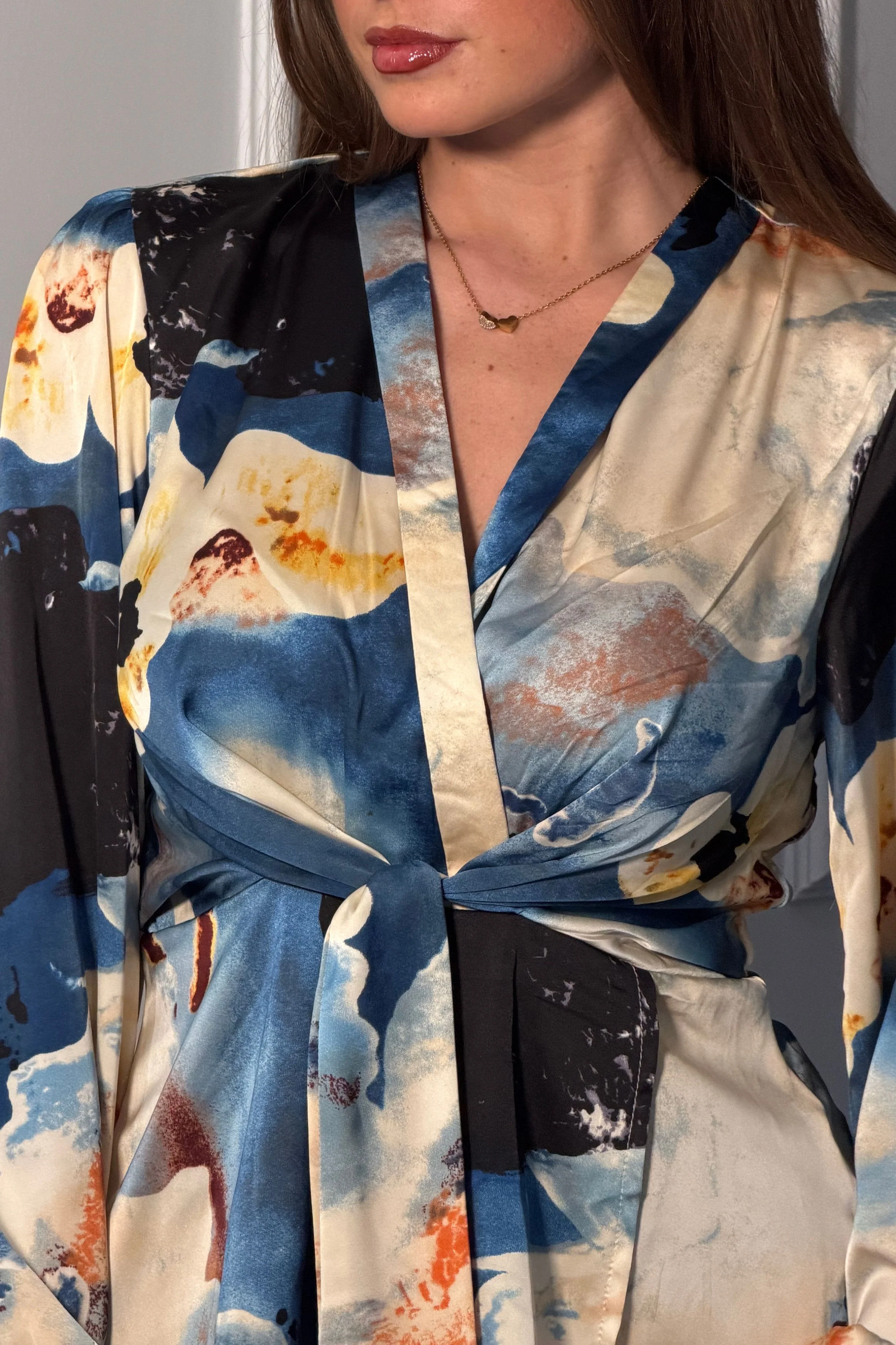 Brooke Blue Marble Print Tie Front Top - Image 2