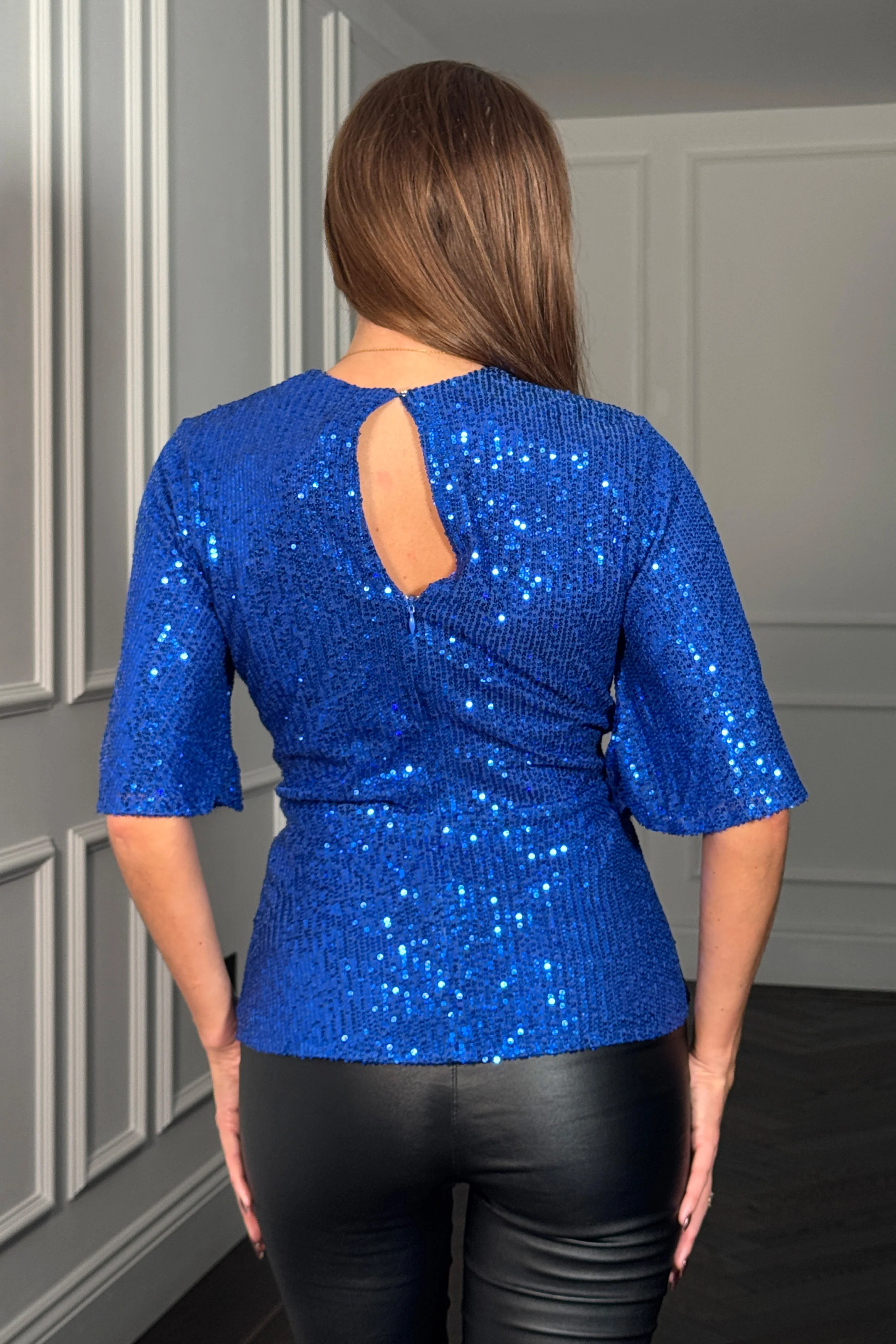 Brooke Cobalt Sequin Wrap Detail Top - Image 4