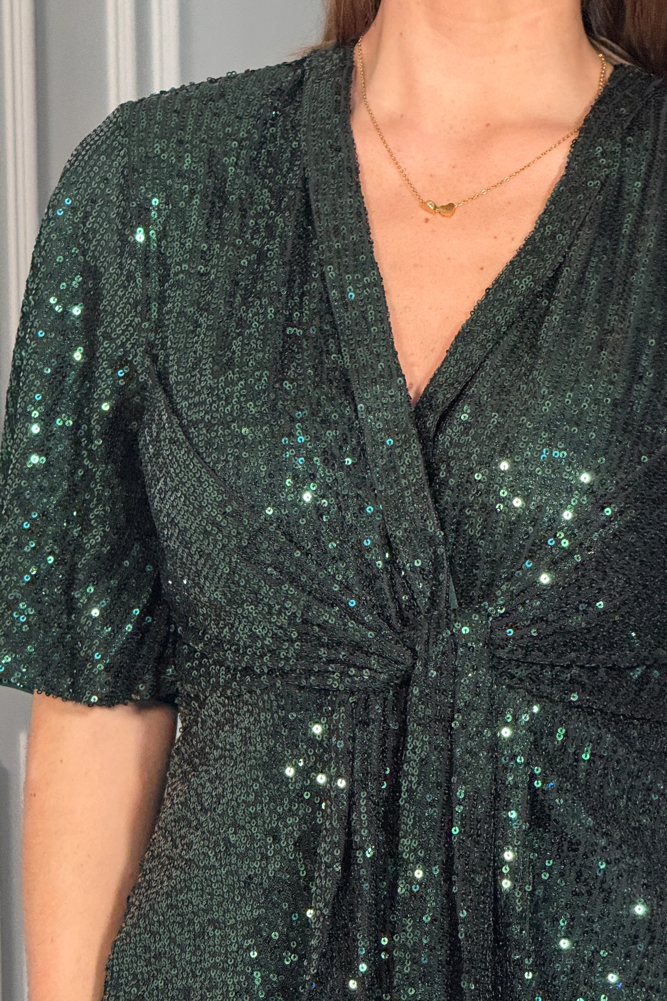 Brooke Green Sequin Wrap Detail Top - Image 2