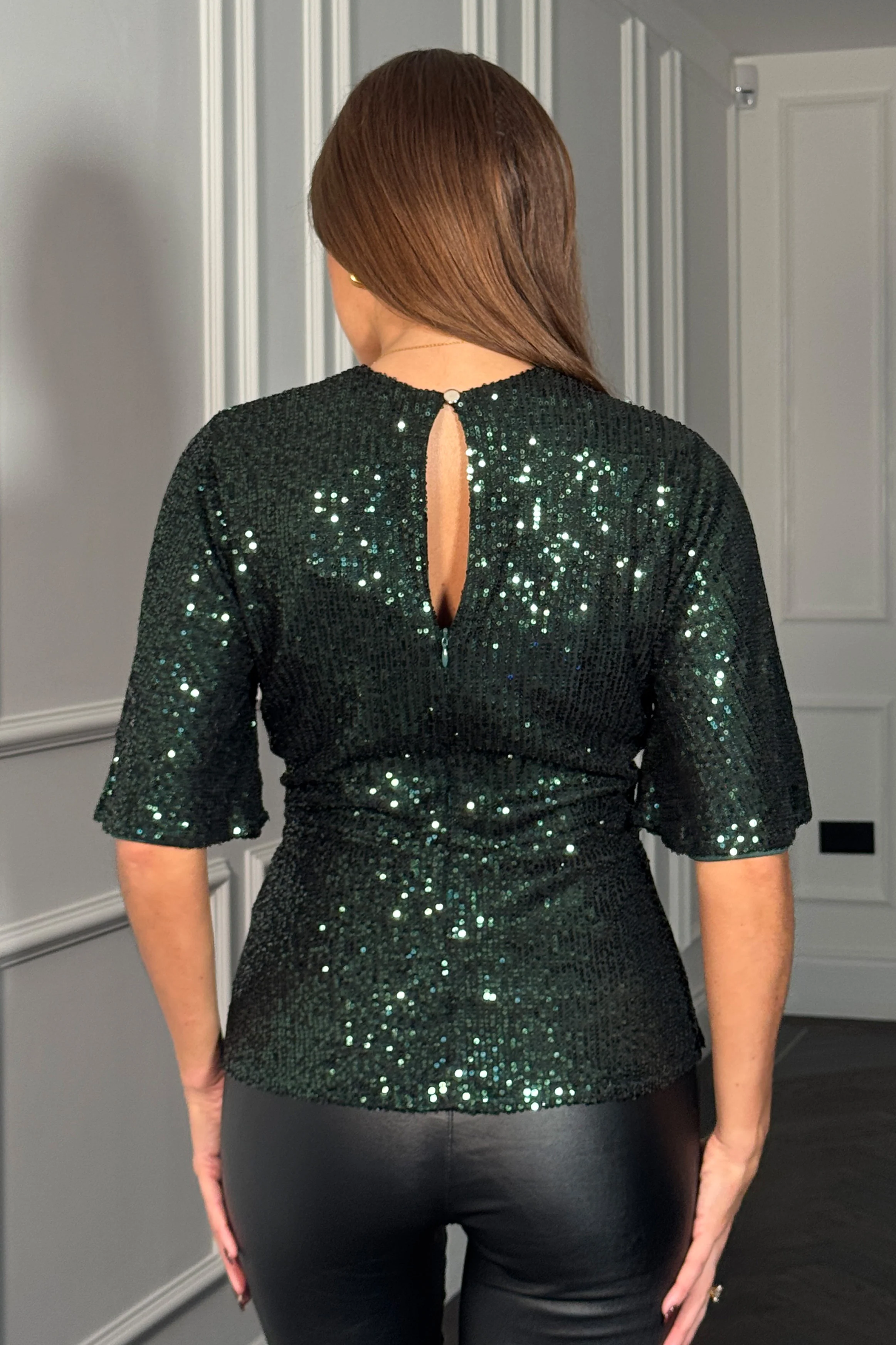 Brooke Green Sequin Wrap Detail Top - Image 4