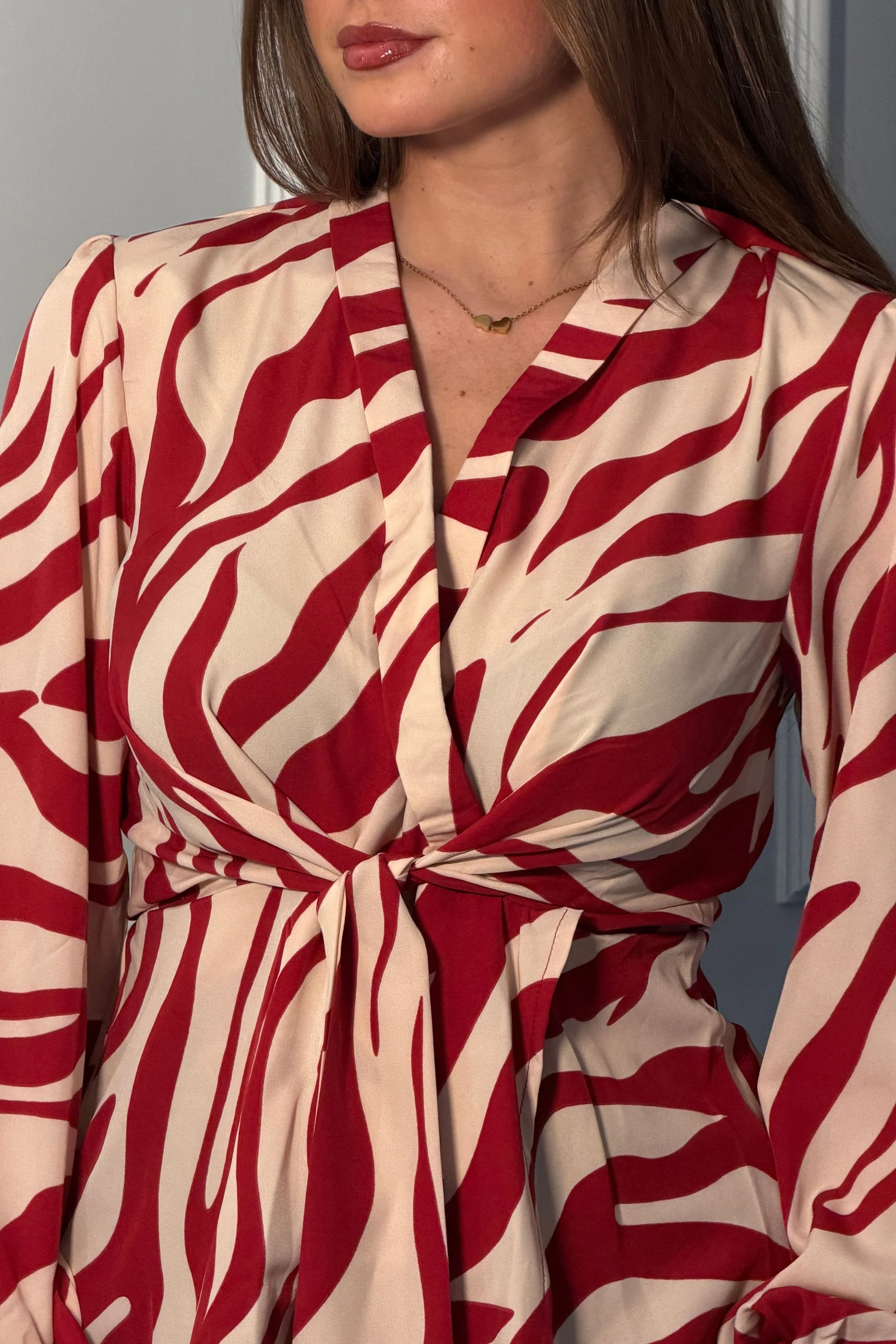 Brooke Red Animal Print Tie Front Top - Image 2