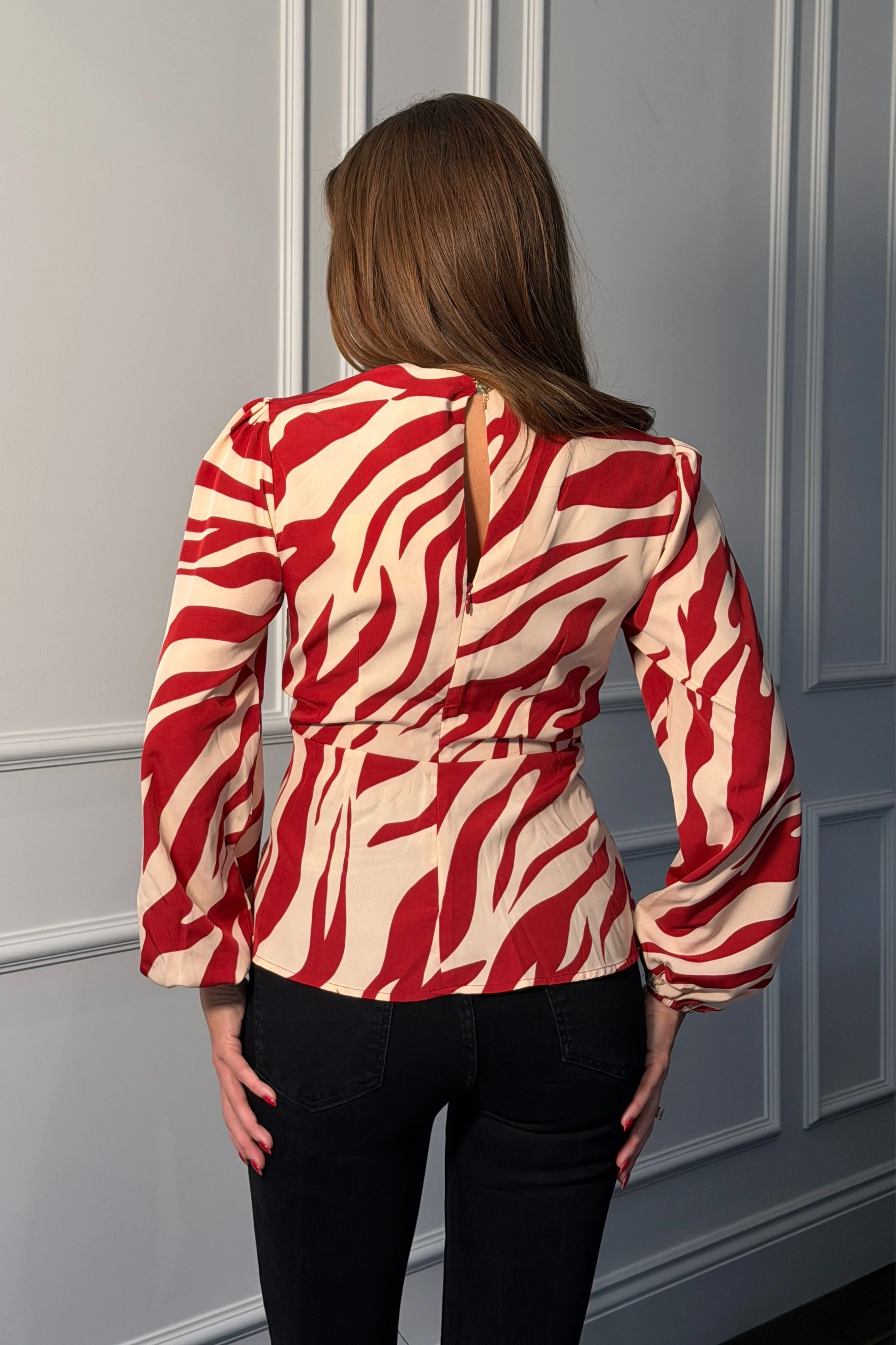 Brooke Red Animal Print Tie Front Top - Image 5