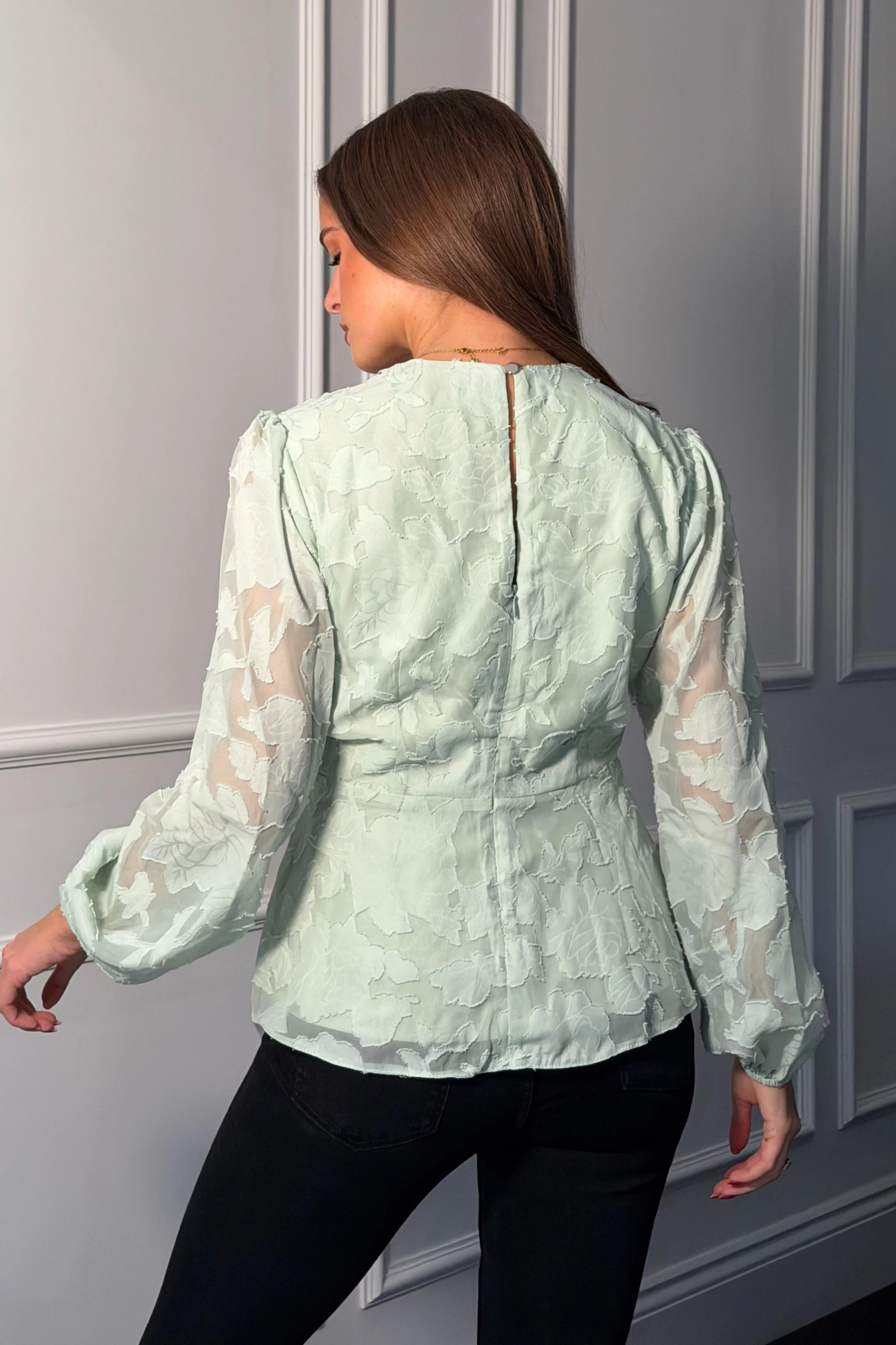 Brooke Wrap Tie Long Sleeve Burnout Mint - Image 5