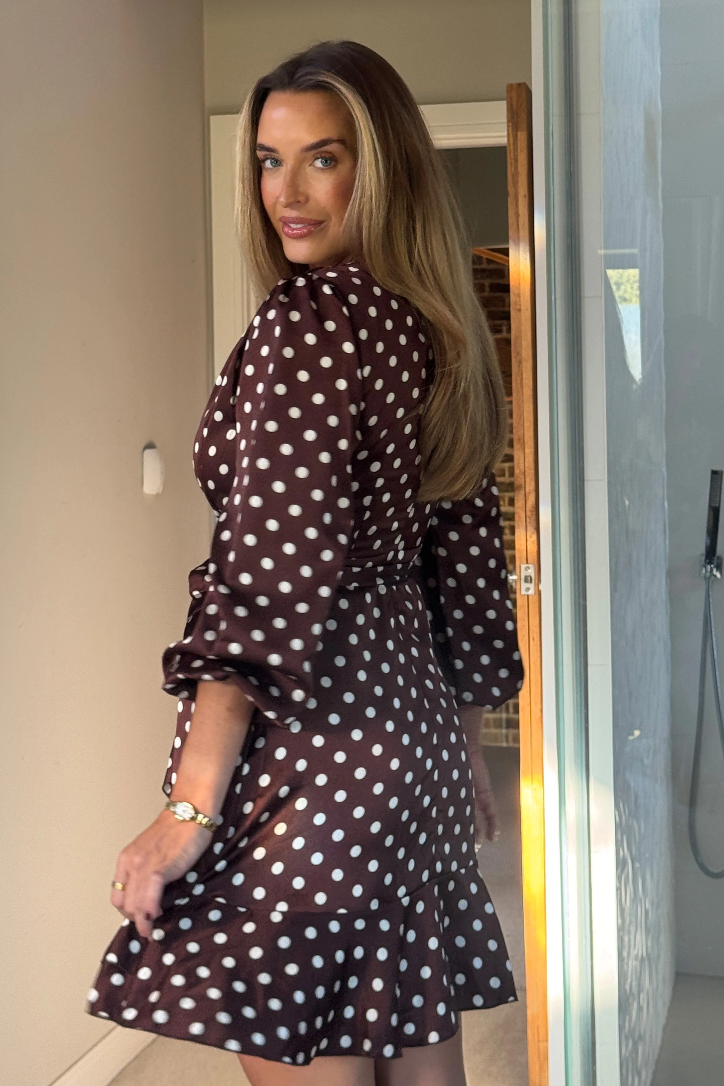 Bryce Wrap Front Long Sleeve Mini Dress Brown Spot - Image 5