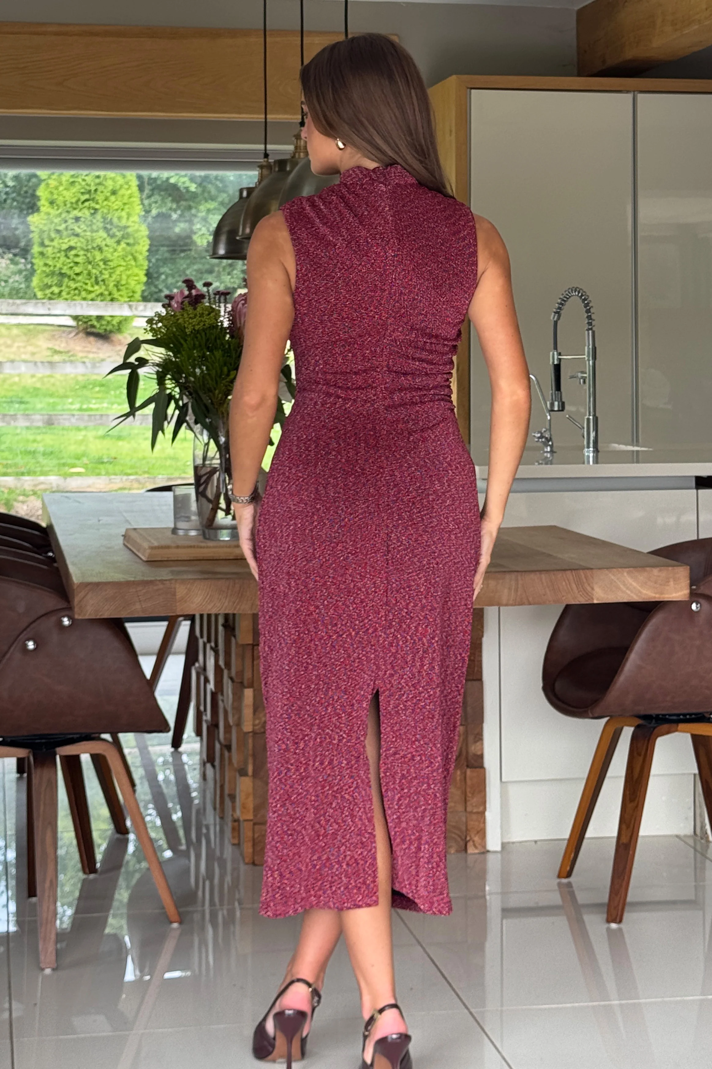 Calista Red Shimmer Maxi Dress - Image 4