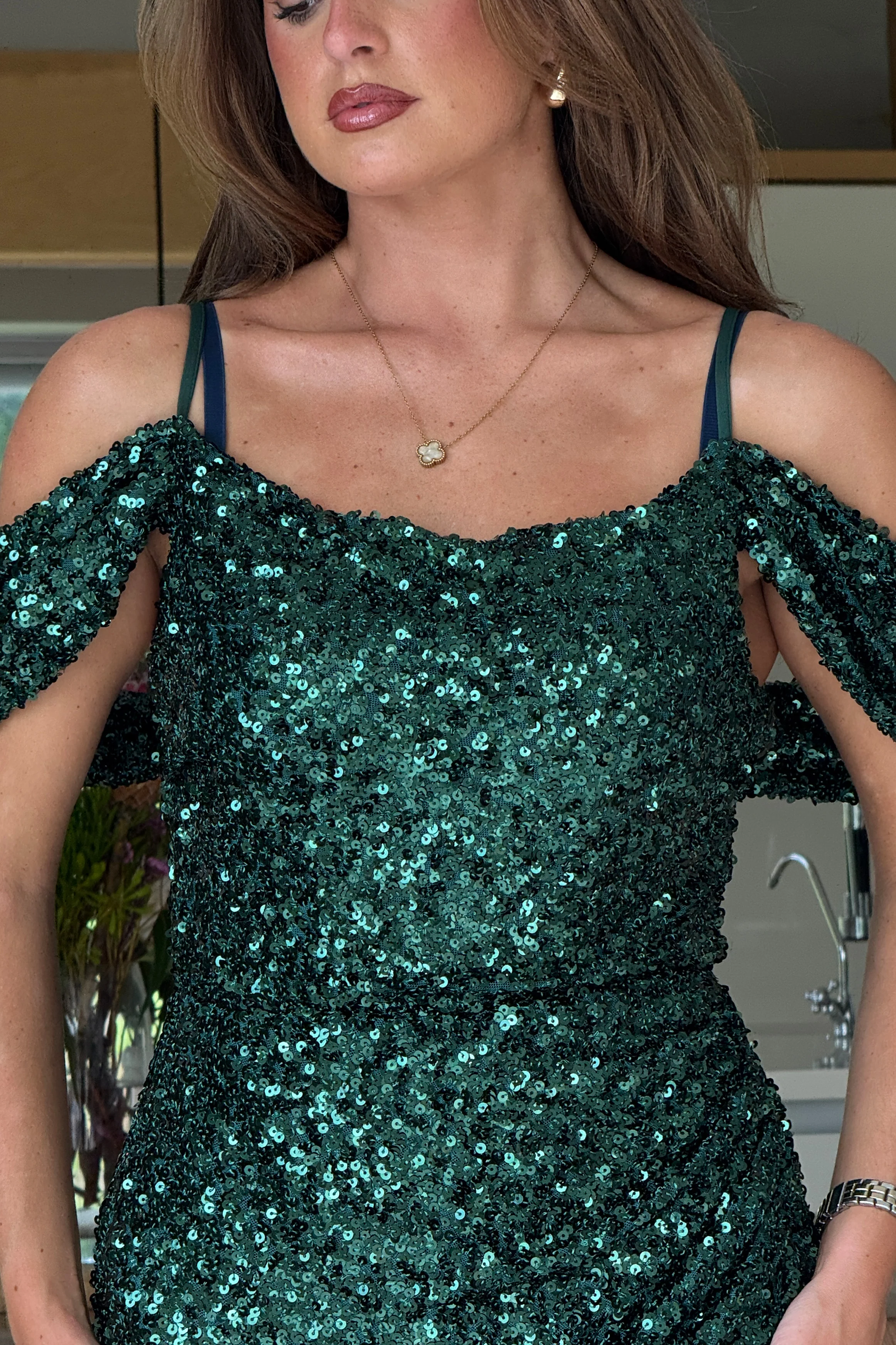 Camila Green Sequin Wrap Over Midi dress - Image 2