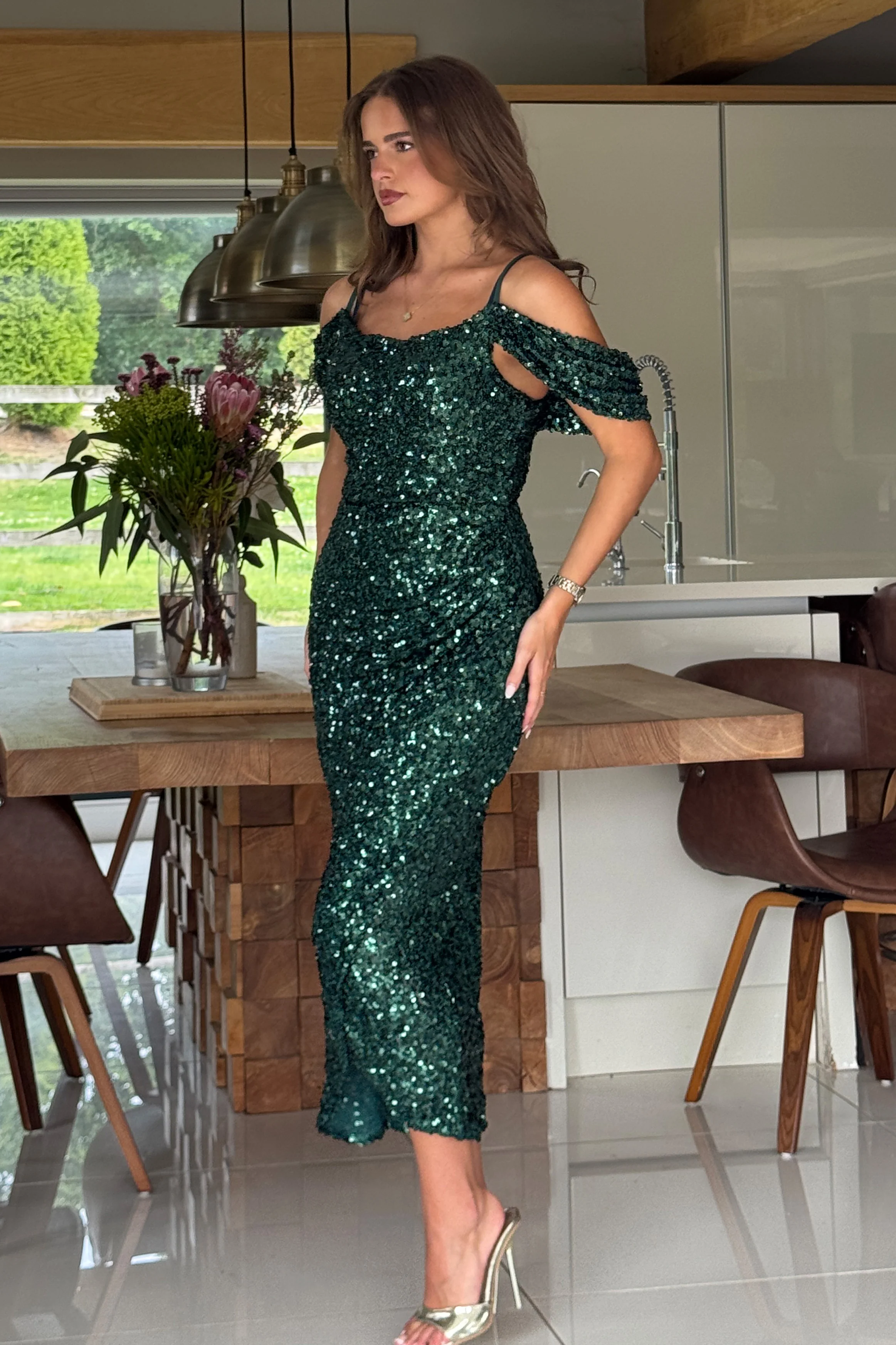 Camila Green Sequin Wrap Over Midi dress - Image 3