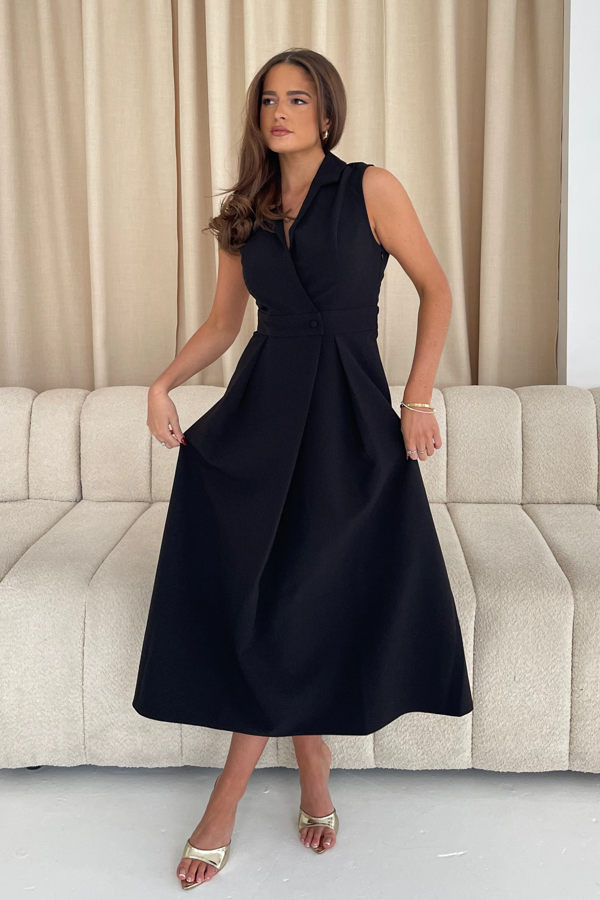 Cameron Collared Tailored Shirt Dress Black - Image 3