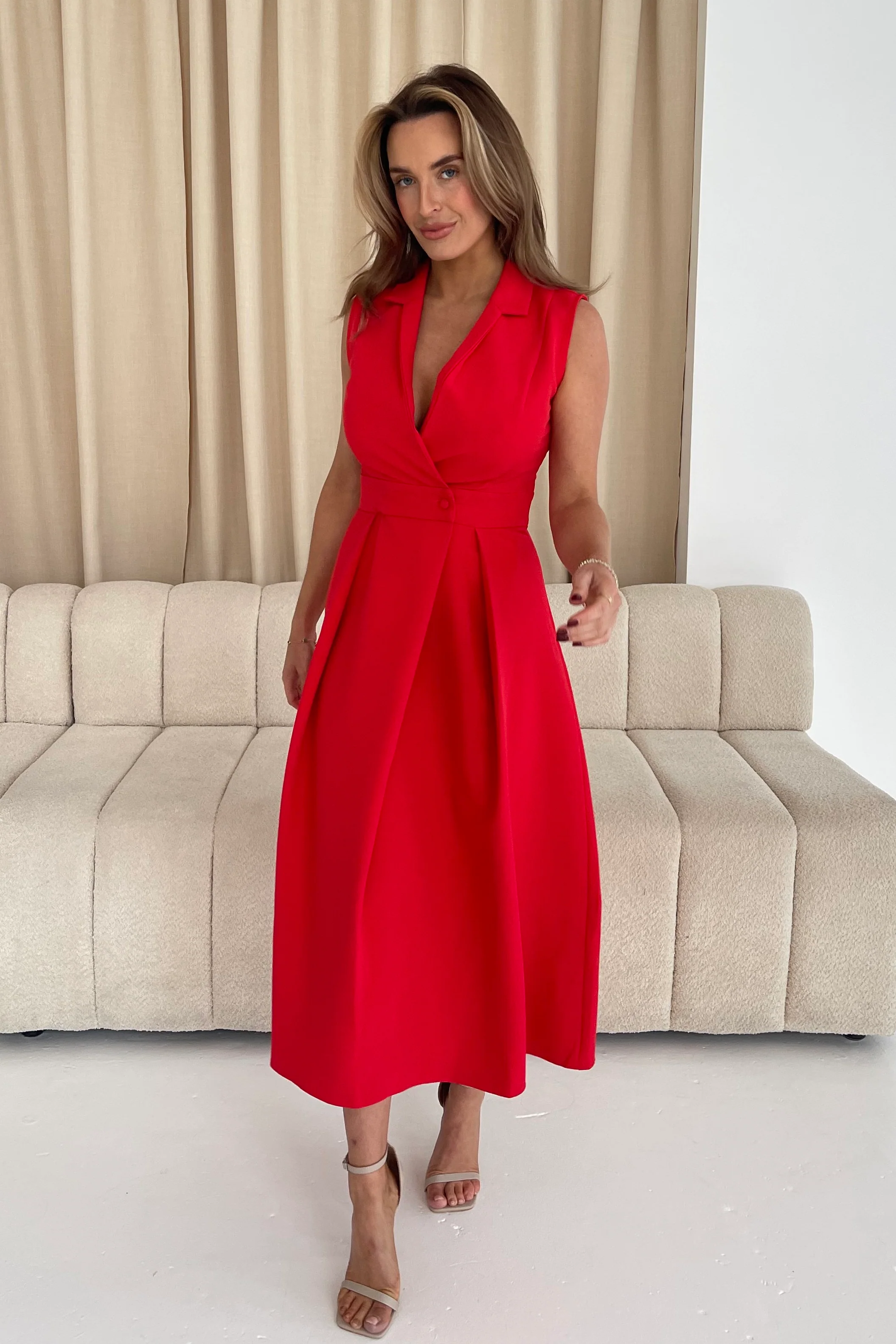 Cameron Collared Tailored Shirt Dress Red - Image 4