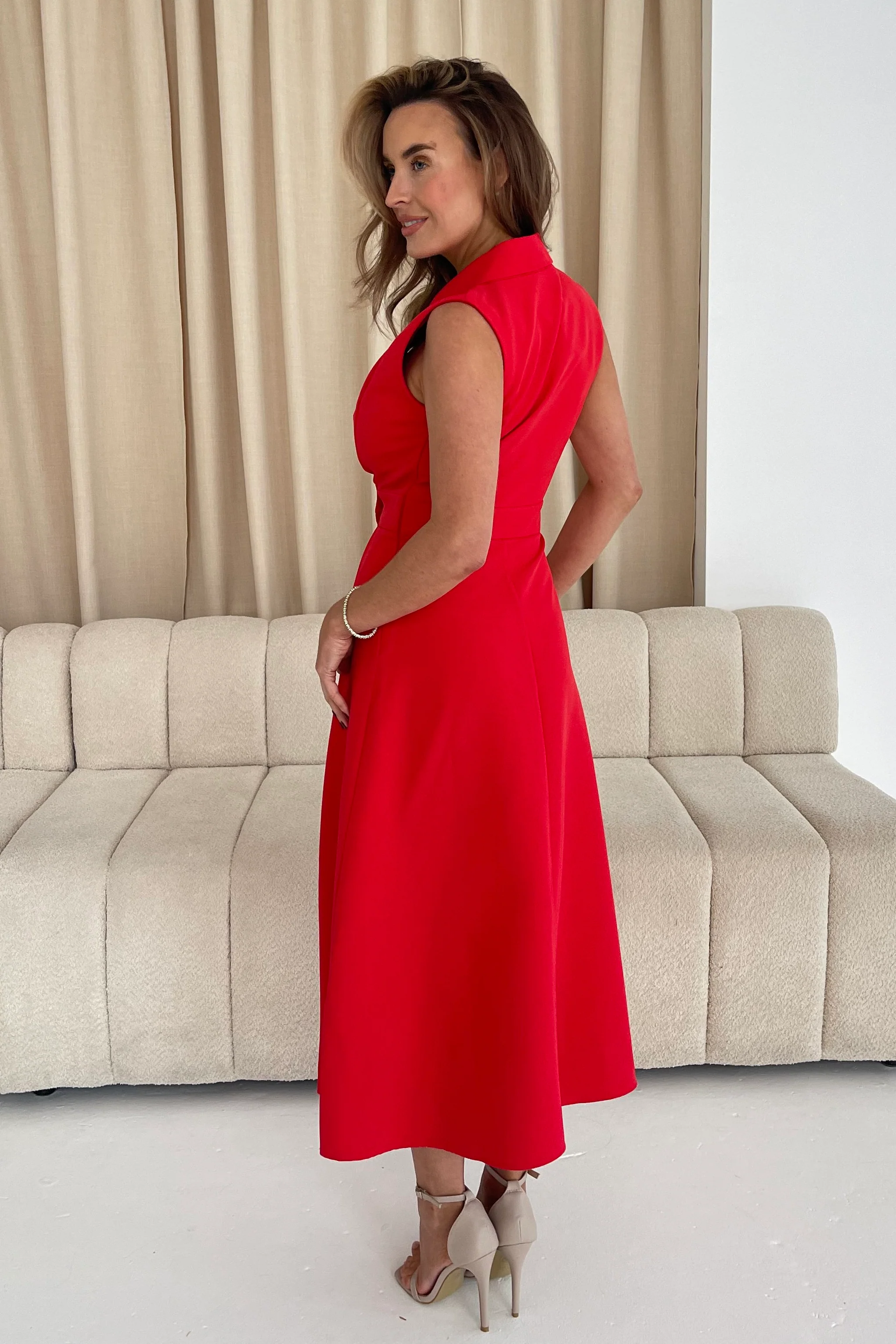 Cameron Collared Tailored Shirt Dress Red - Image 6