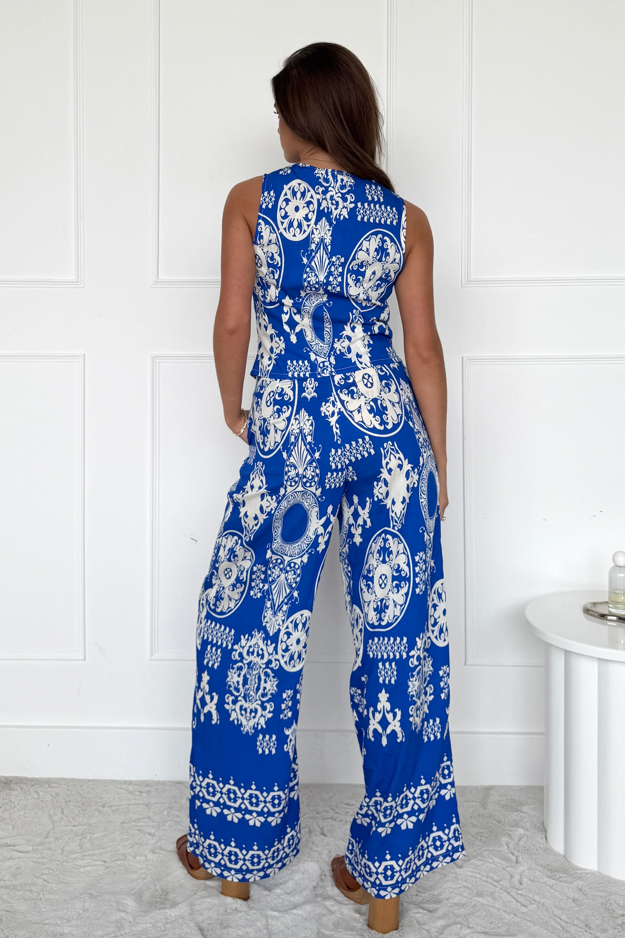 Cara Viscose Blend Printed Trouser In Cobalt - Image 5