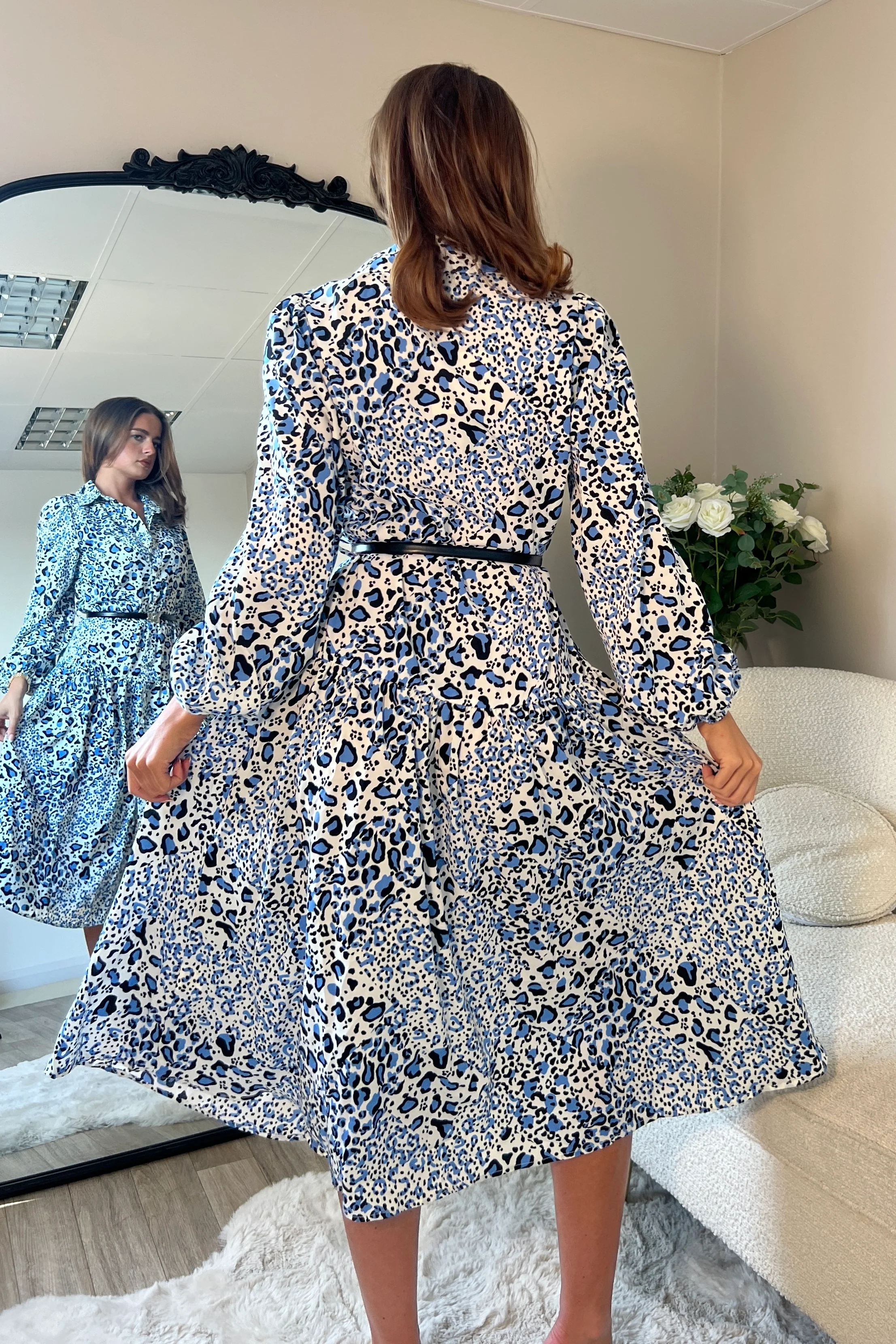 Carole Butterfly Belt Maxi Shirt Dress Blue Print - Image 4