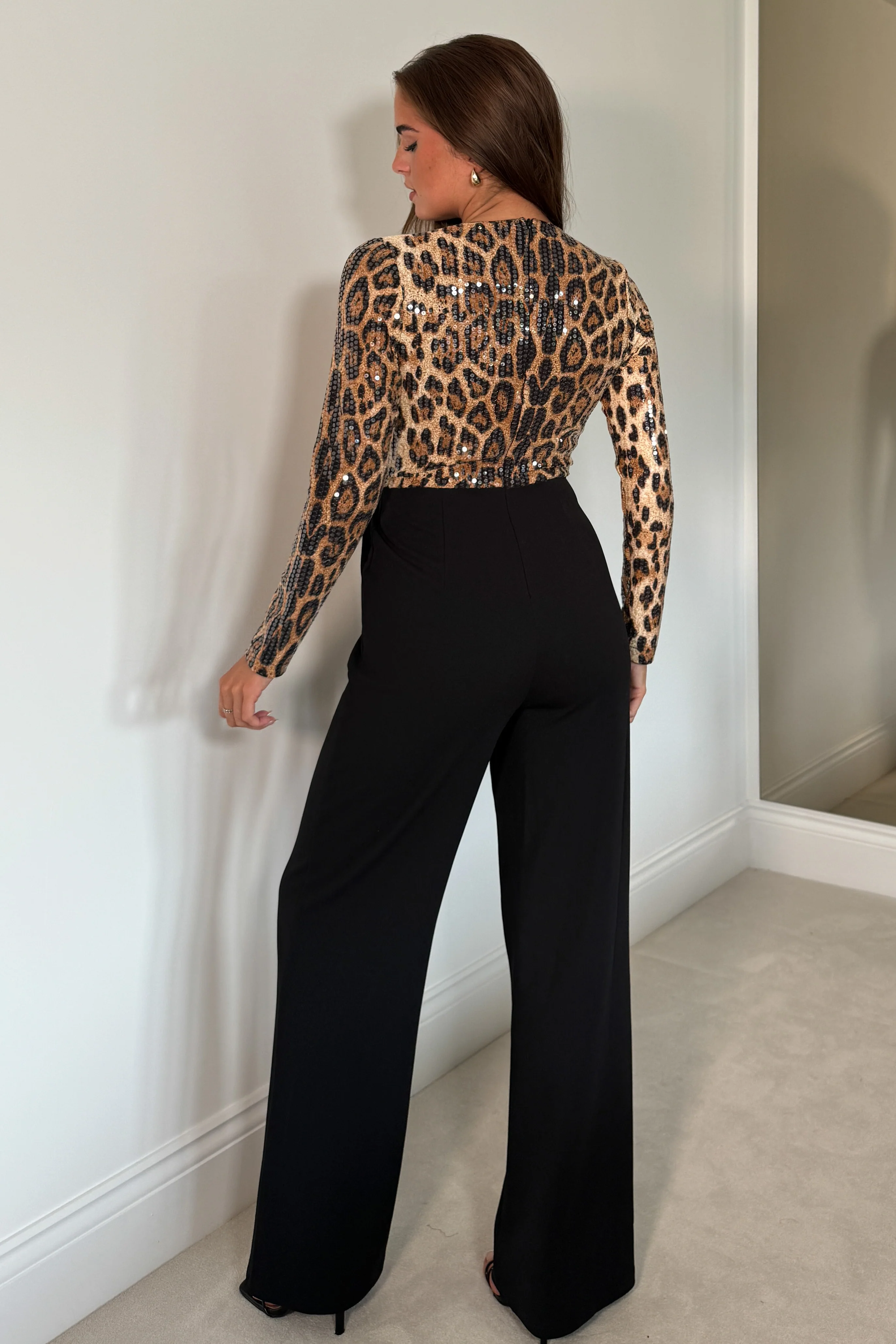 Casandra Leopart Sequin Wrap Front Jumpsuit - Image 4