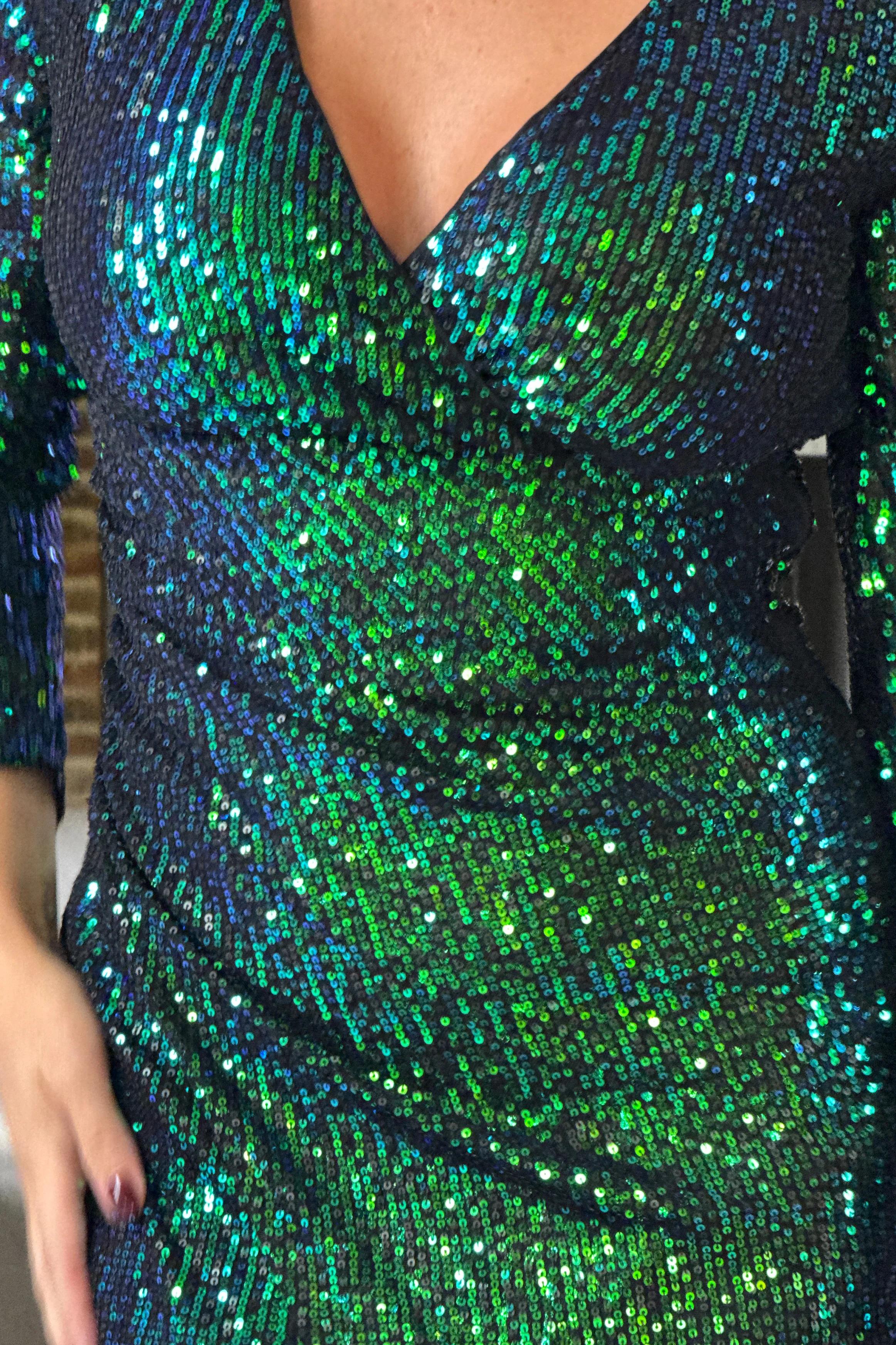 Celia Green Multi Sequin Wrap Midi Dress - Image 2