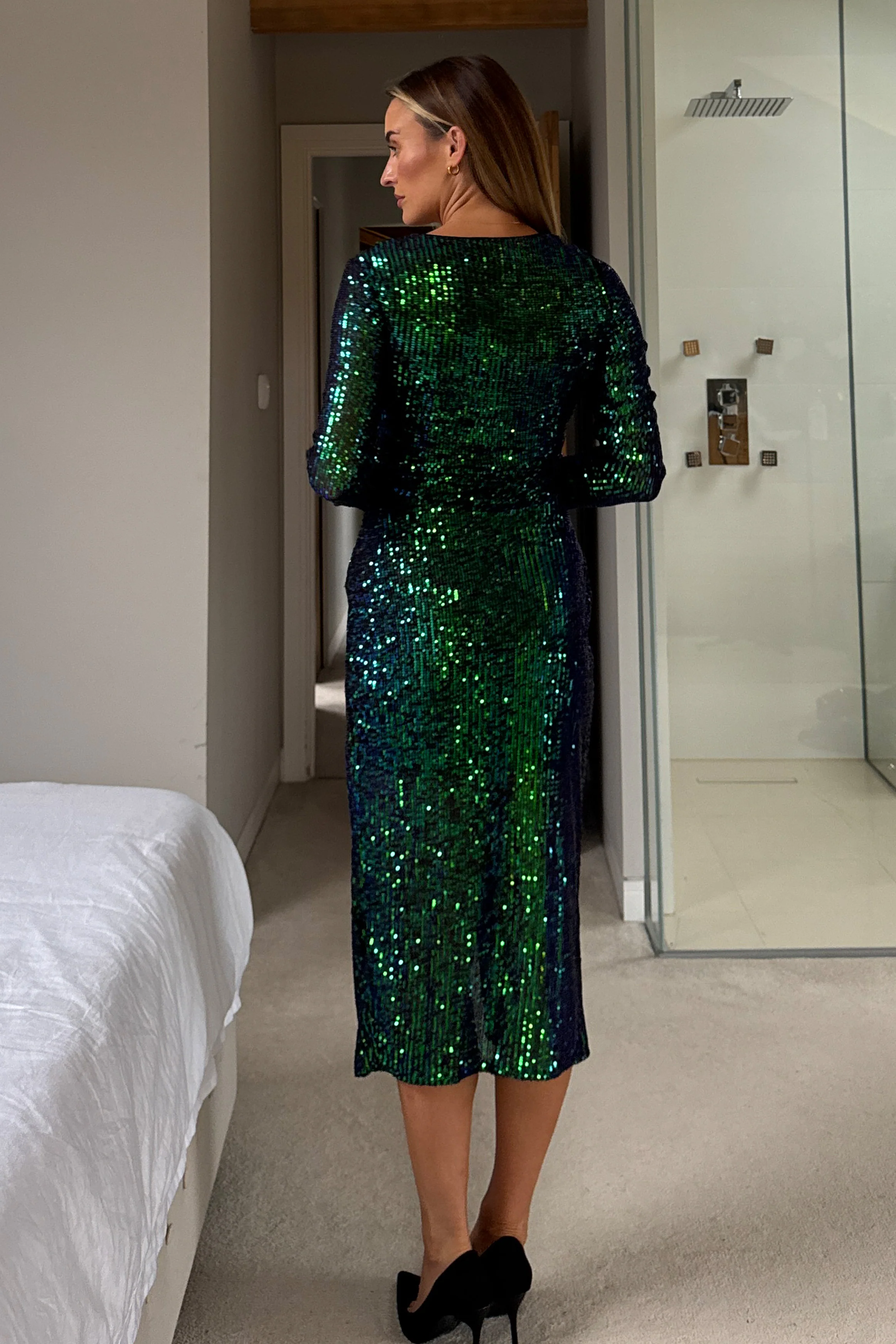 Celia Green Multi Sequin Wrap Midi Dress - Image 5