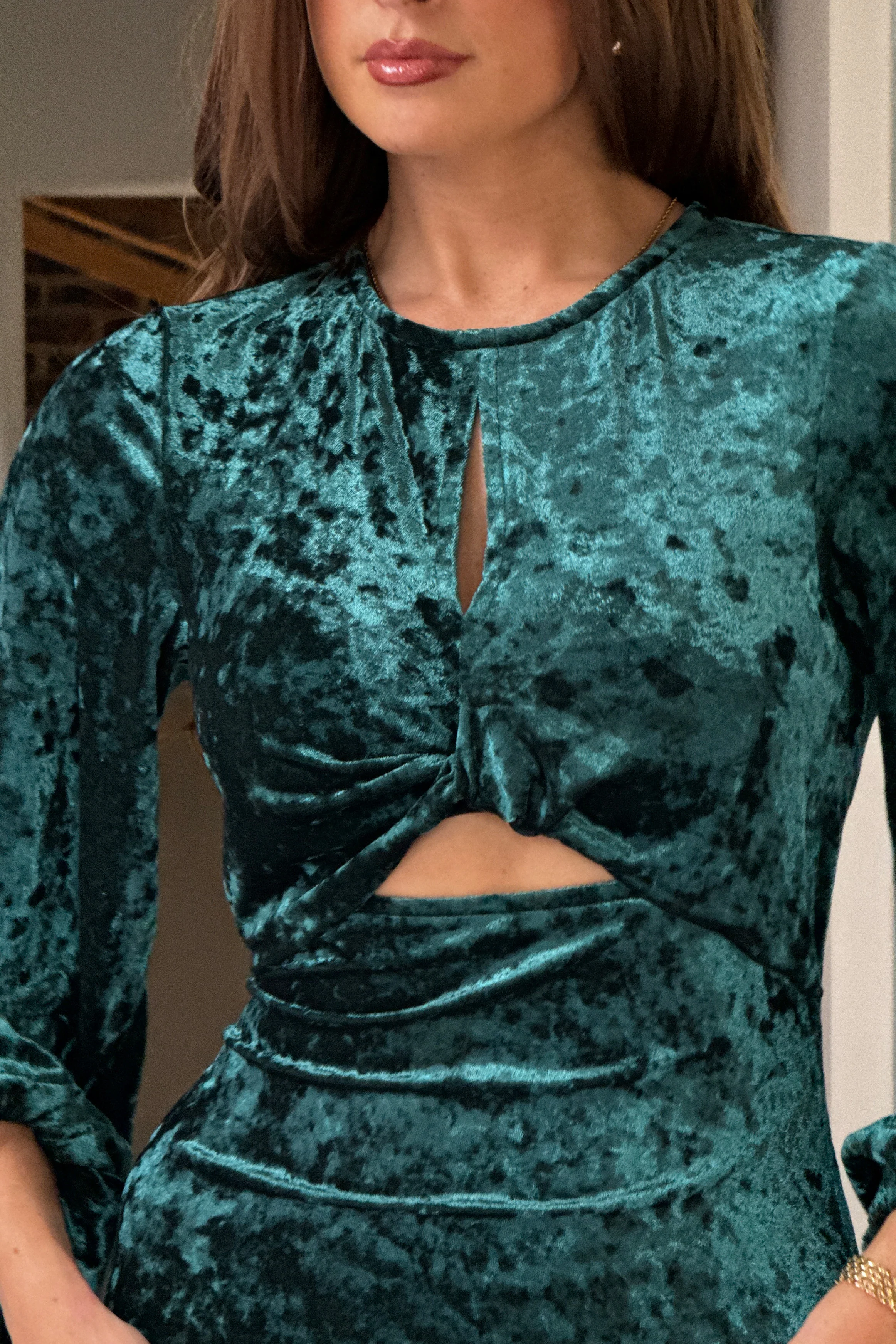 Clara Cutout Maxi Dress Green Velvet - Image 2