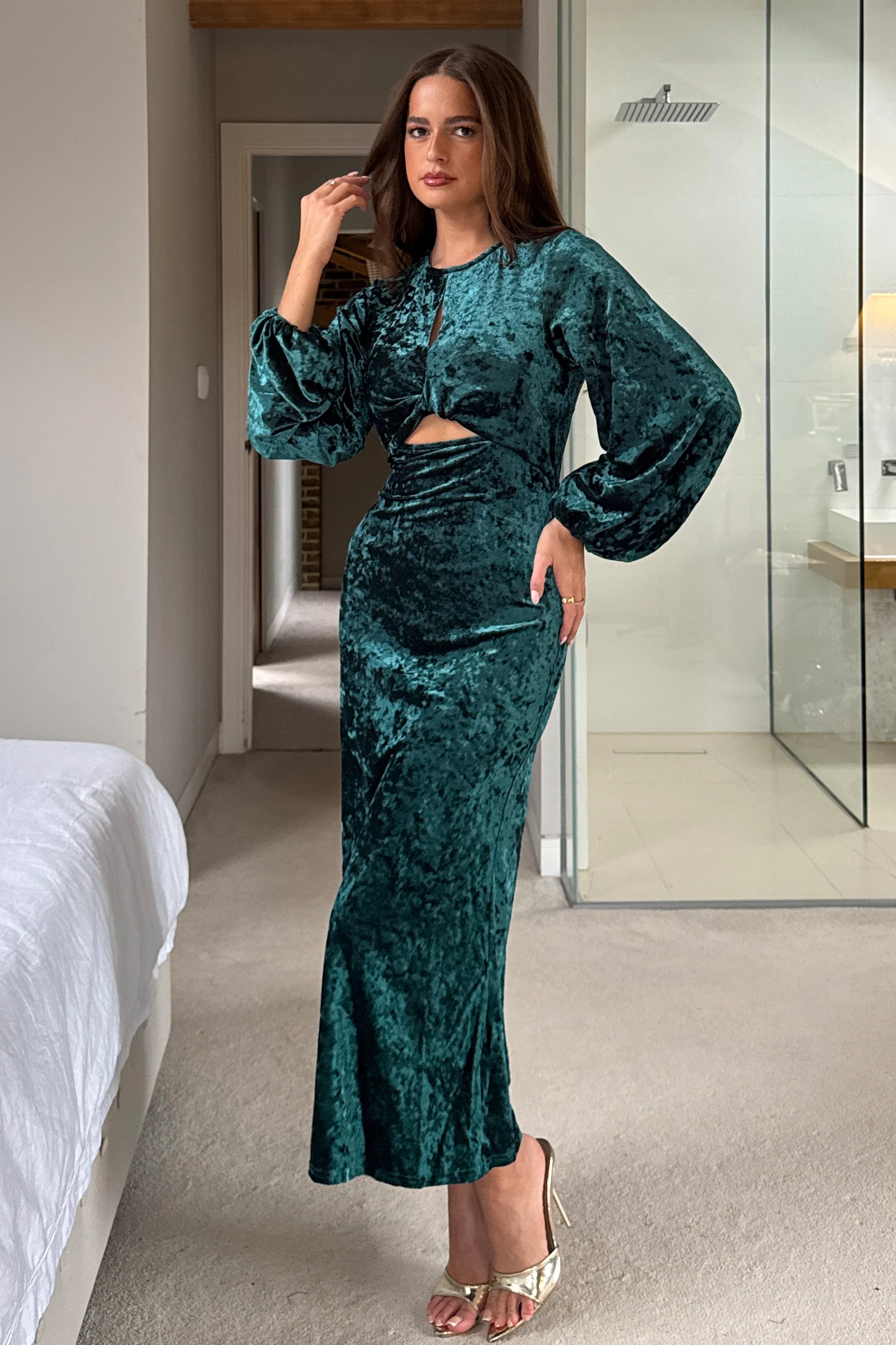 Clara Cutout Maxi Dress Green Velvet - Image 4