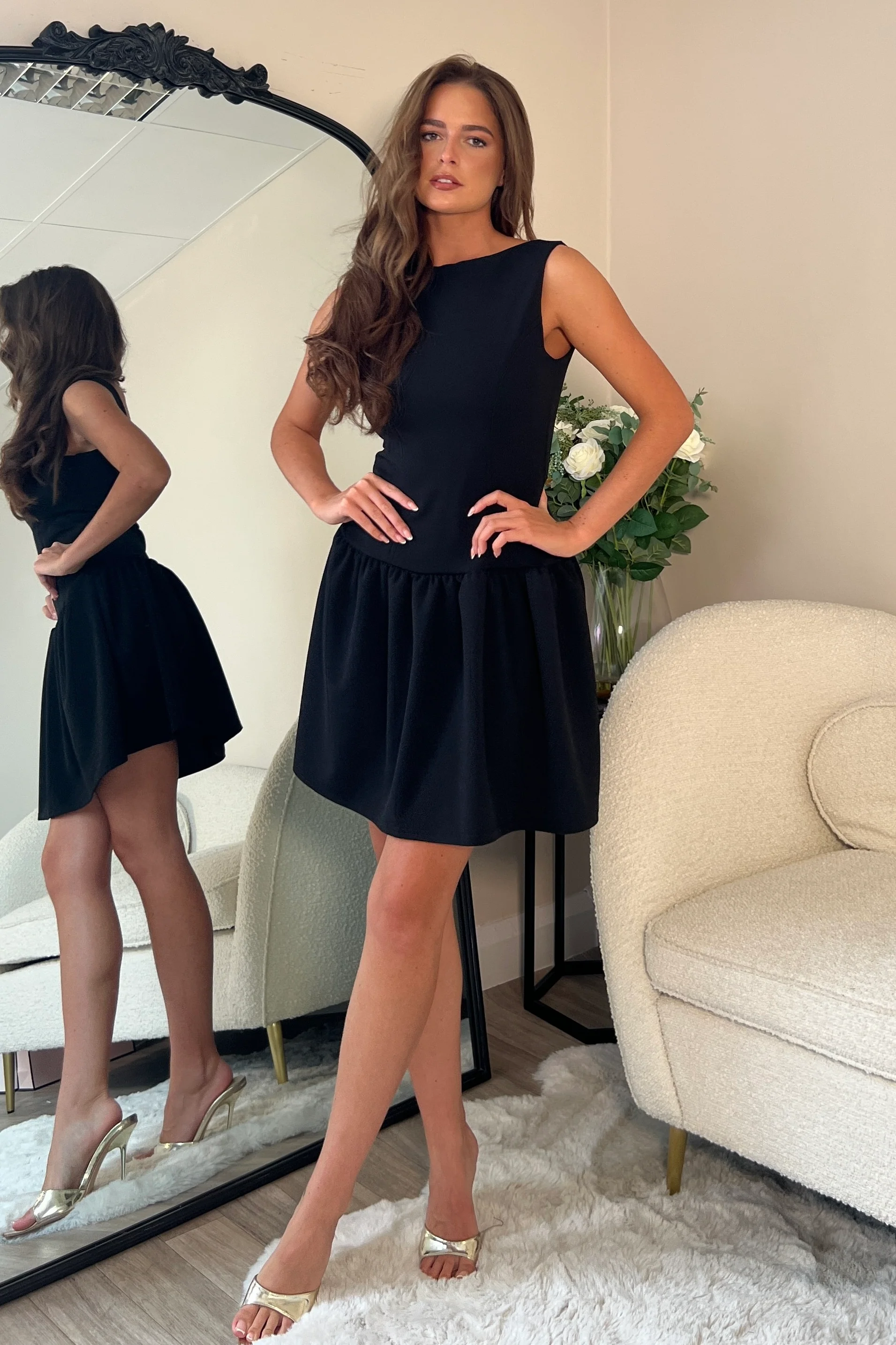 Codi Boat Neck Low Back Mini Dress Black - Image 3