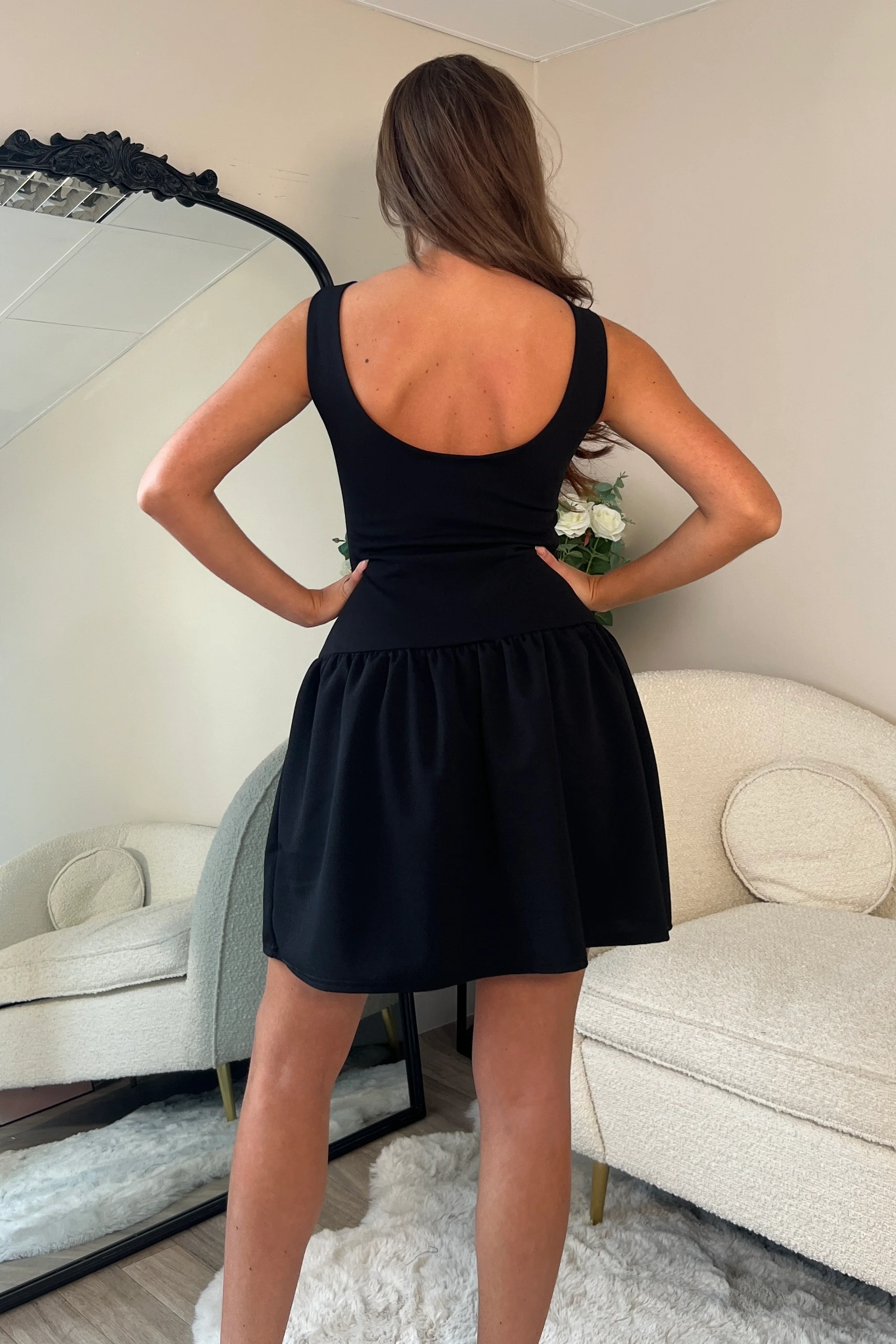 Codi Boat Neck Low Back Mini Dress Black - Image 5