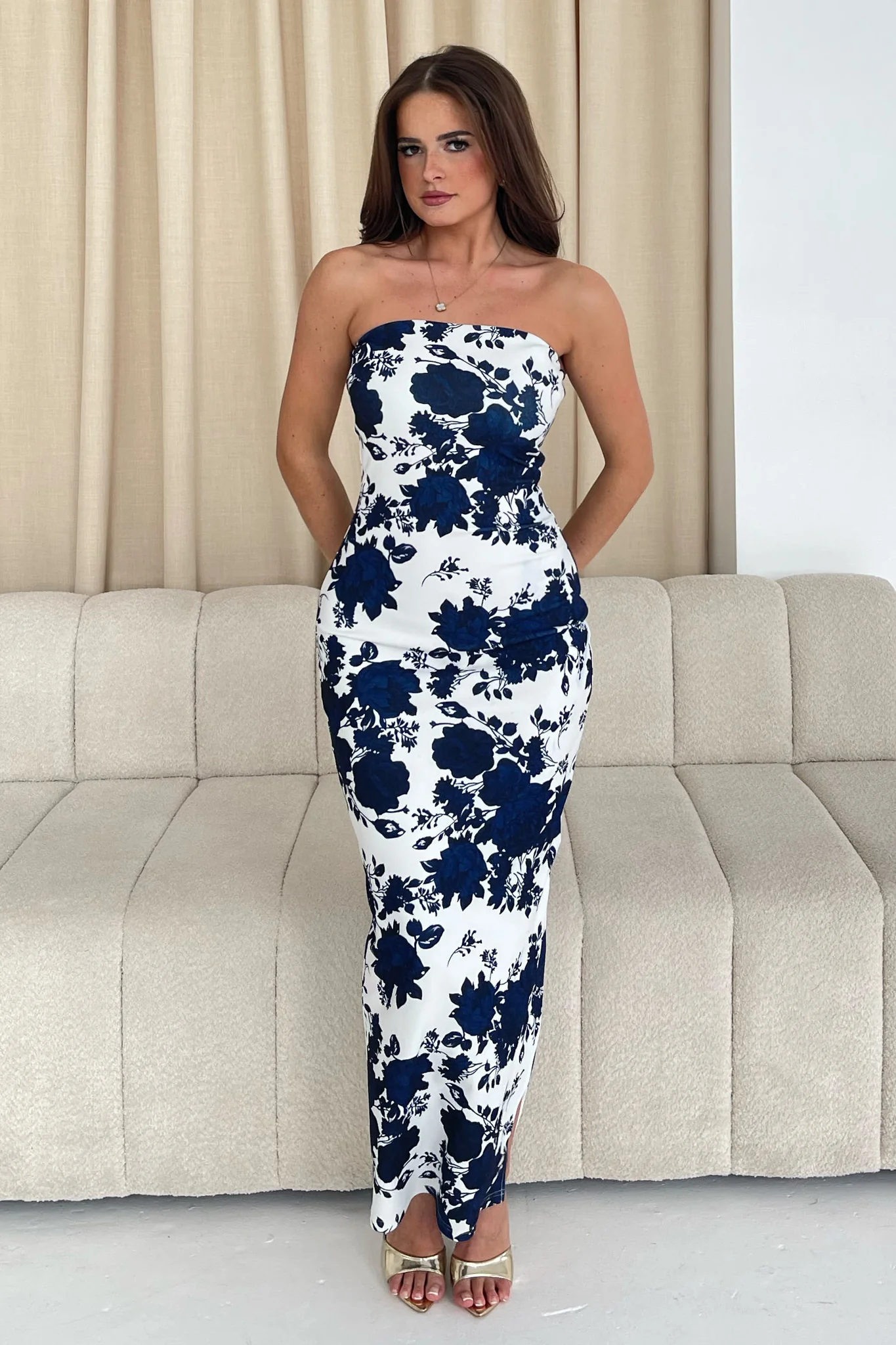 Cody Navy Floral Bandeau Dress - Image 4