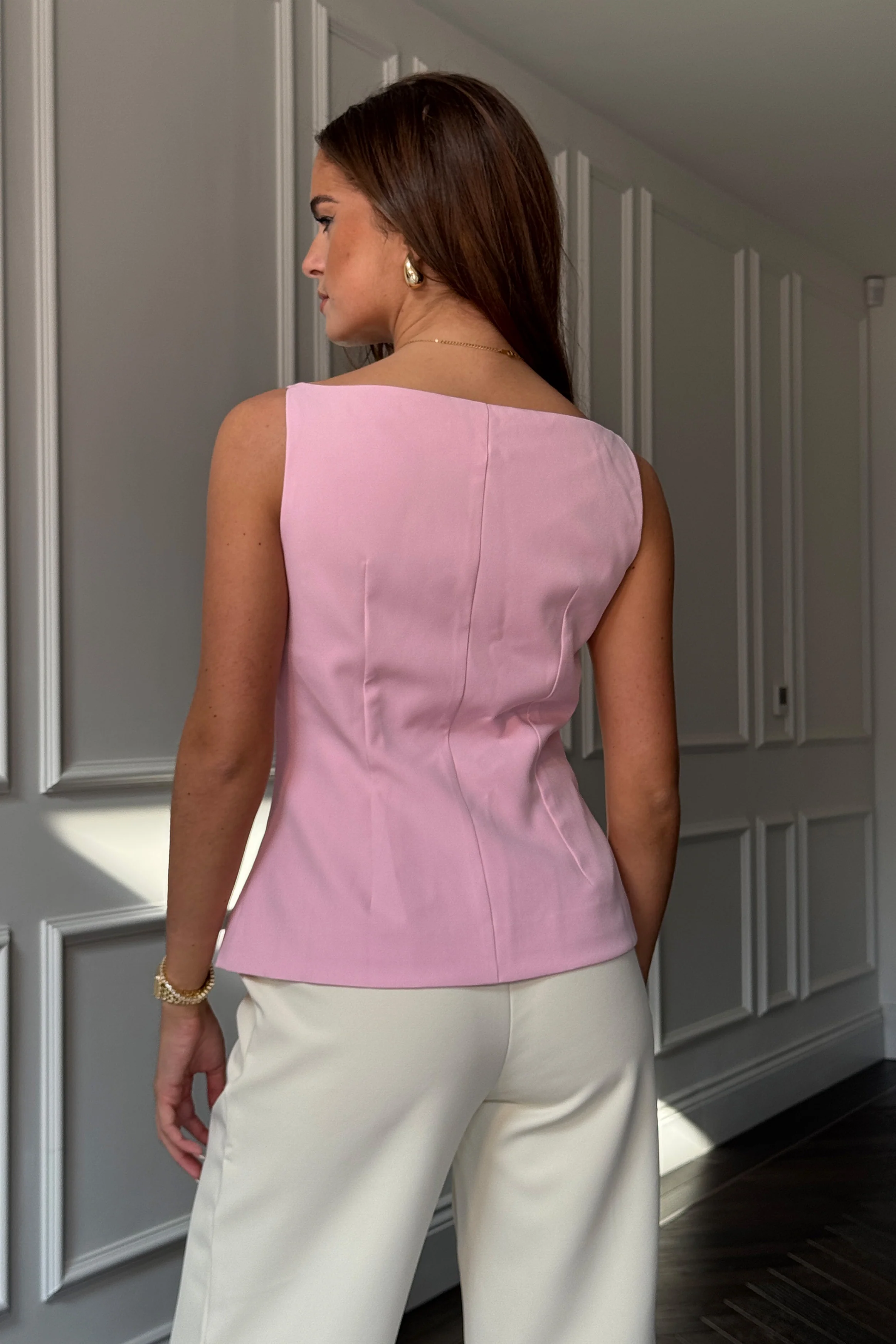 Connor High Neck Waistcoat Pink - Image 4