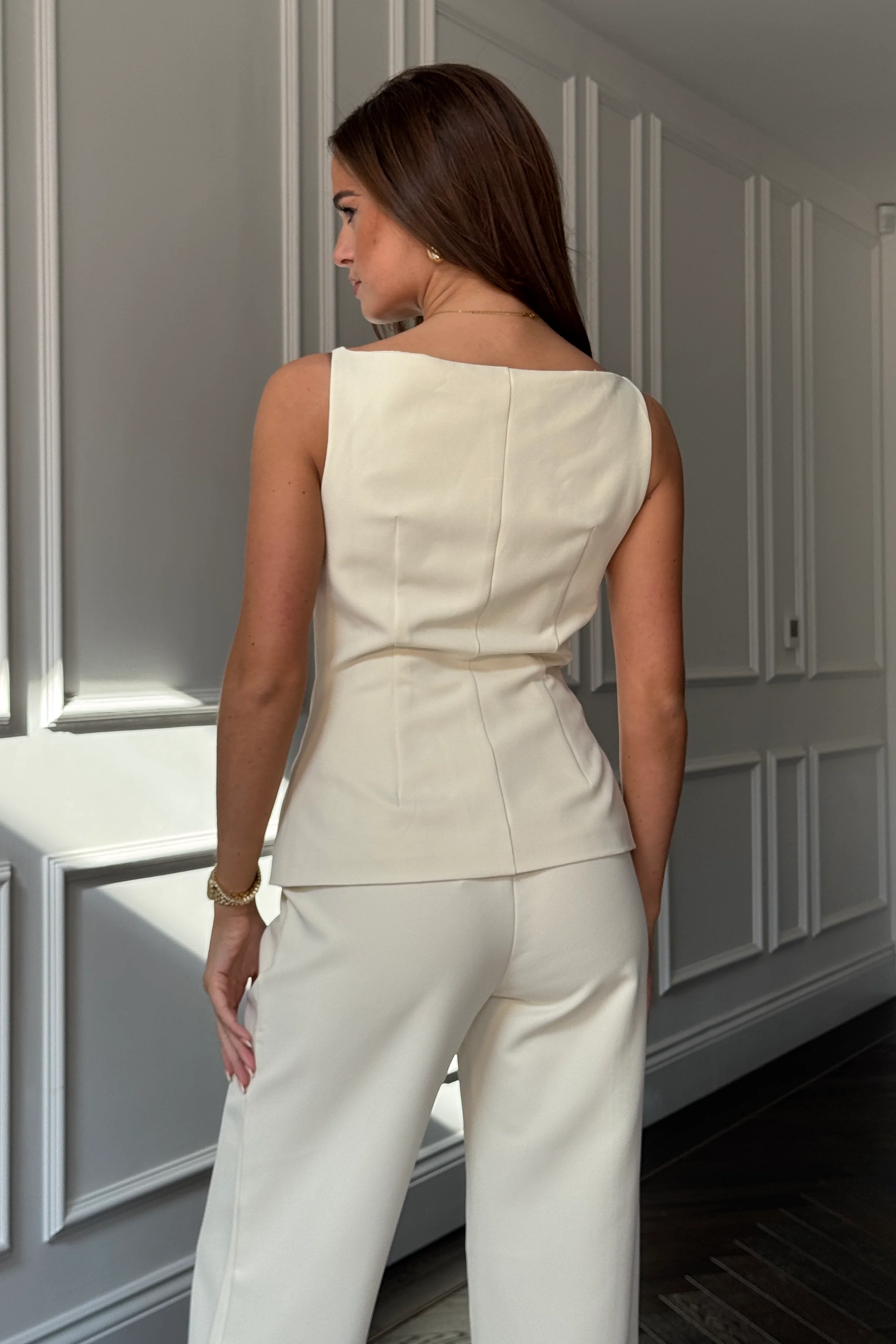 Connor Boat Neck Waistcoat Ivory - Image 5