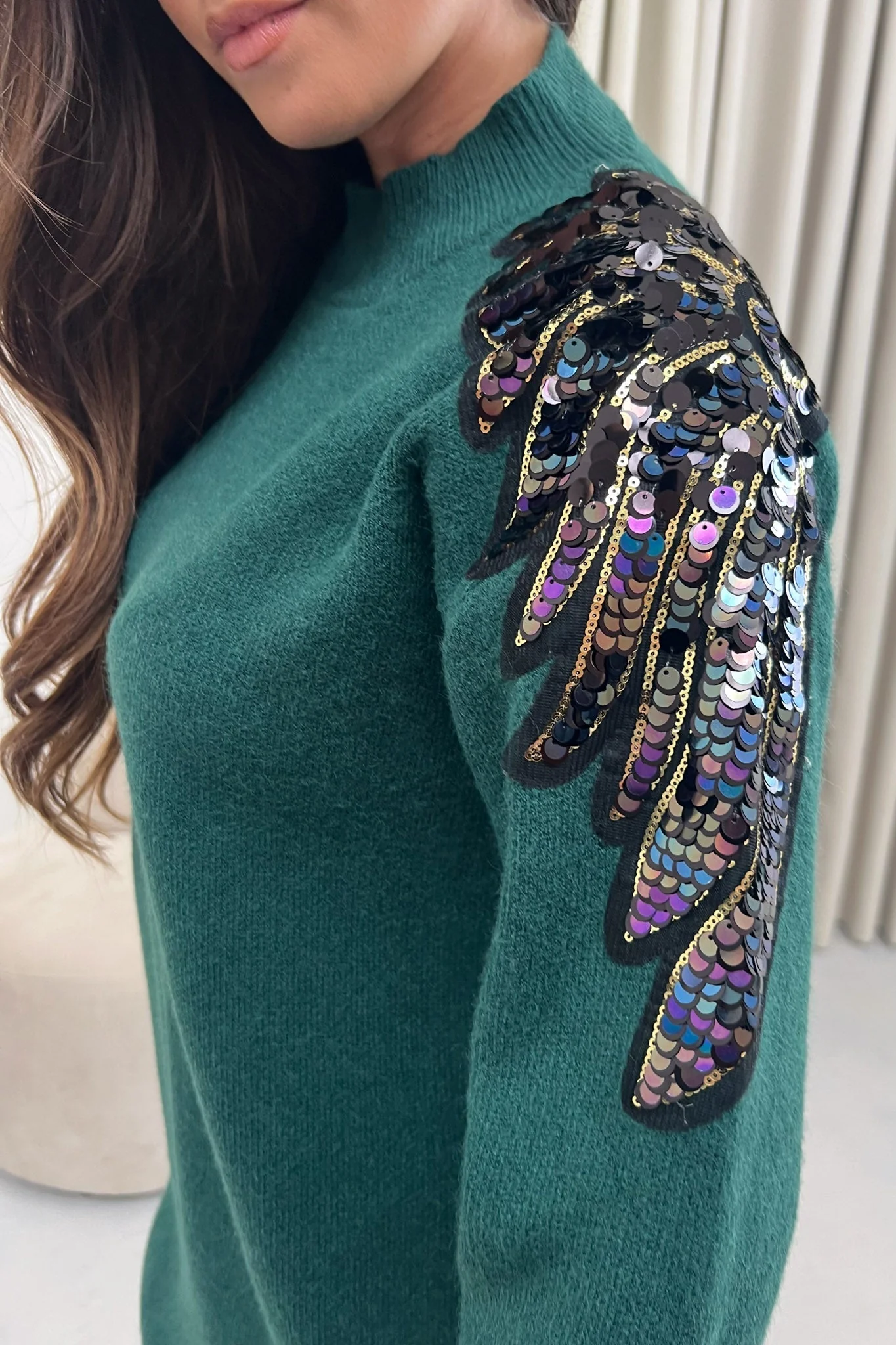 Holly Sequin Detail Jumper Dress Teal - Image 2