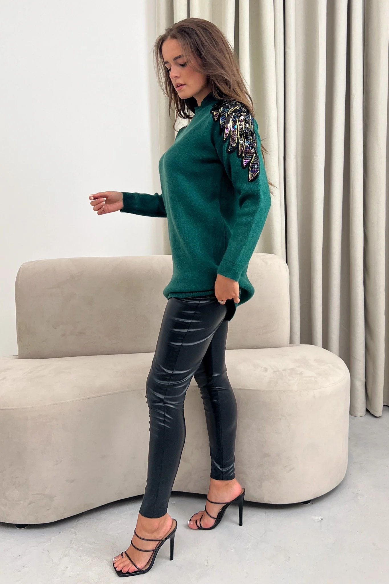 Holly Sequin Detail Jumper Dress Teal - Image 3