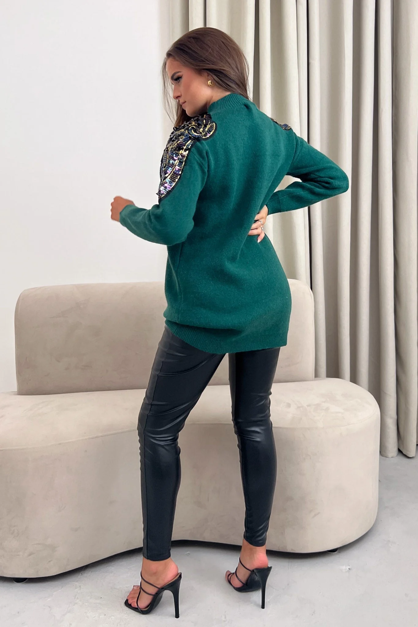 Holly Sequin Detail Jumper Dress Teal - Image 4