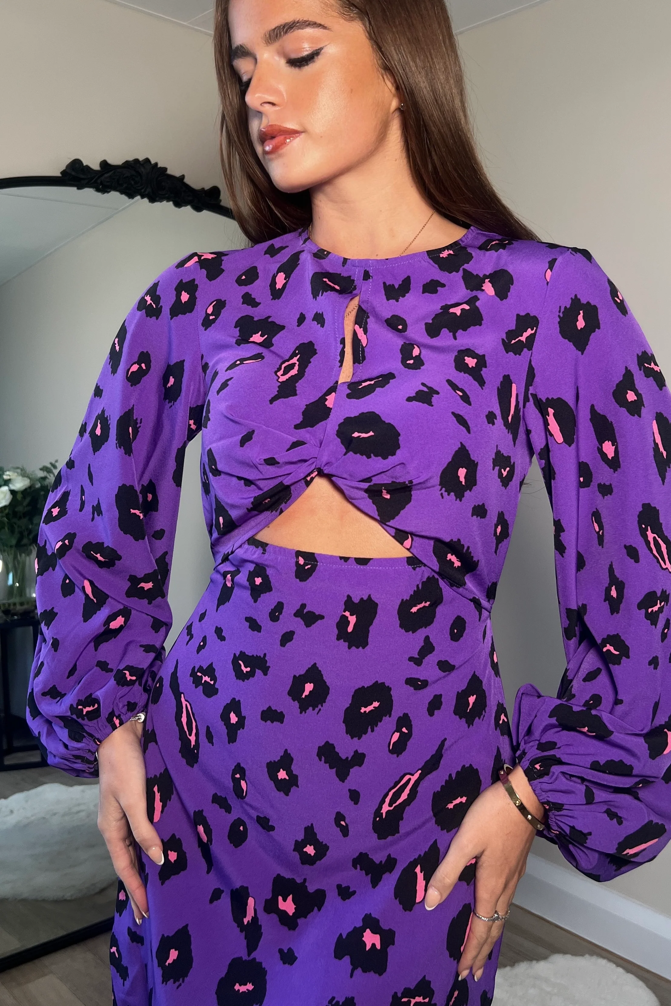 Clara Purple Leopard Print Mini Dress - Image 2