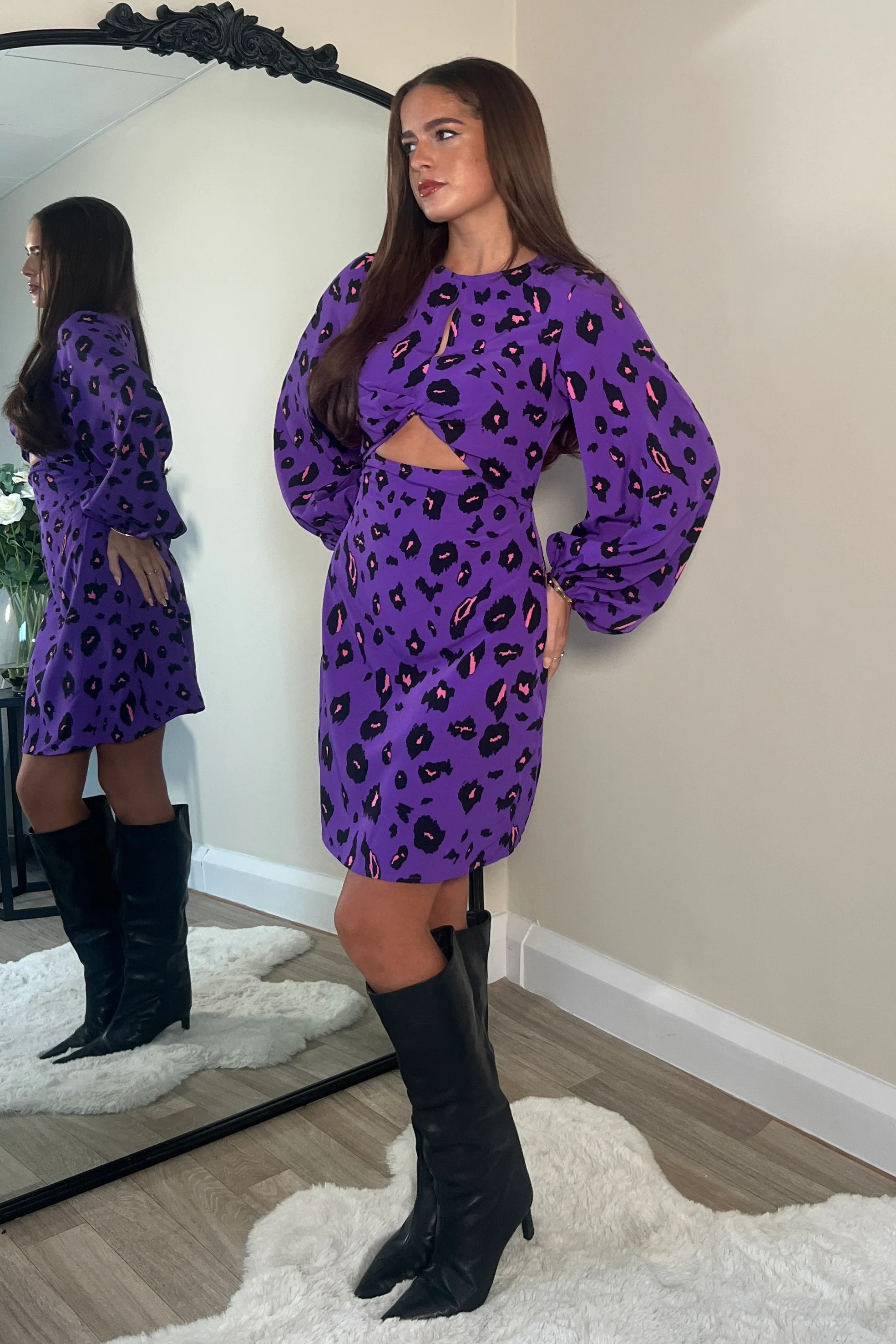 Clara Purple Leopard Print Mini Dress - Image 3