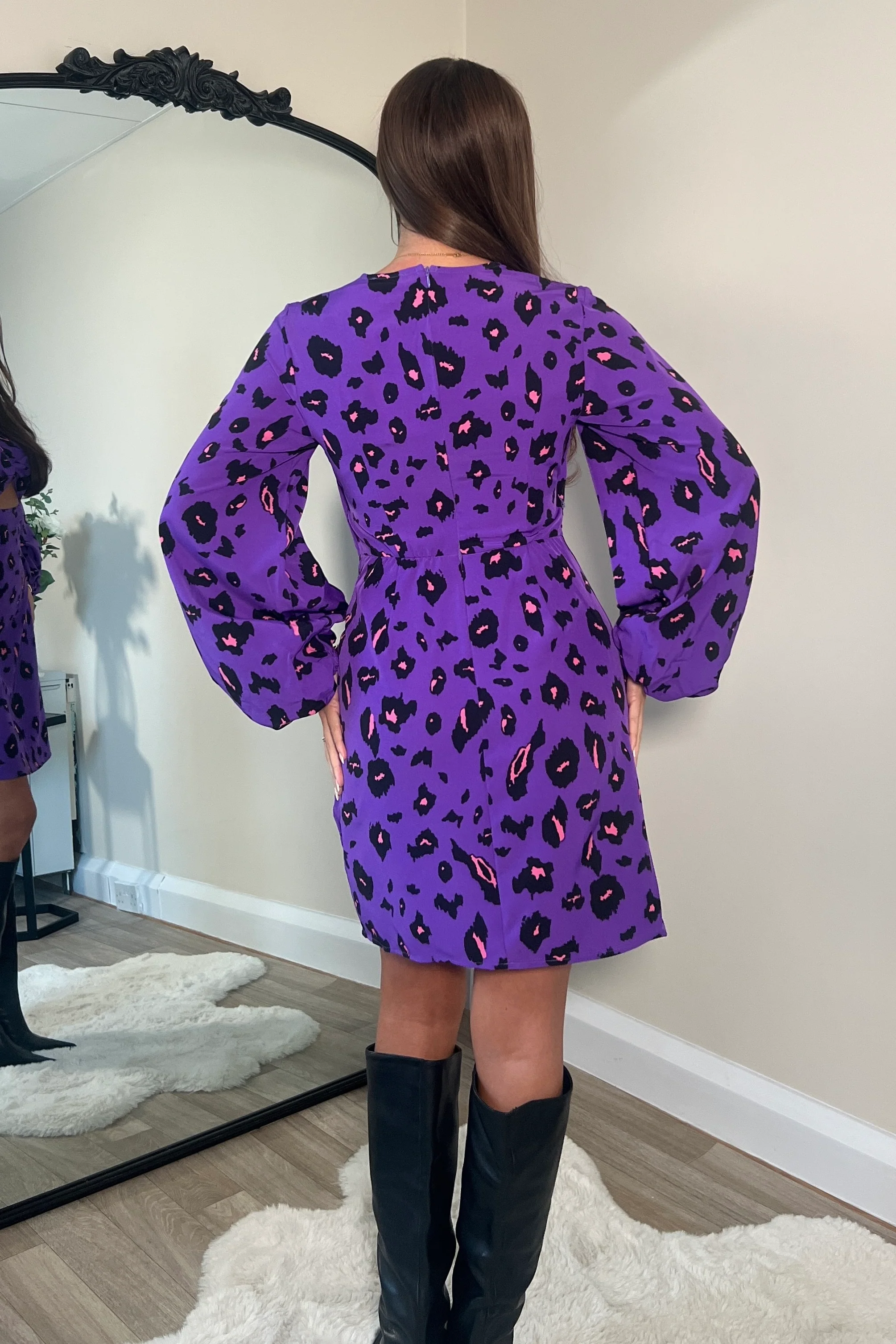 Clara Purple Leopard Print Mini Dress - Image 4