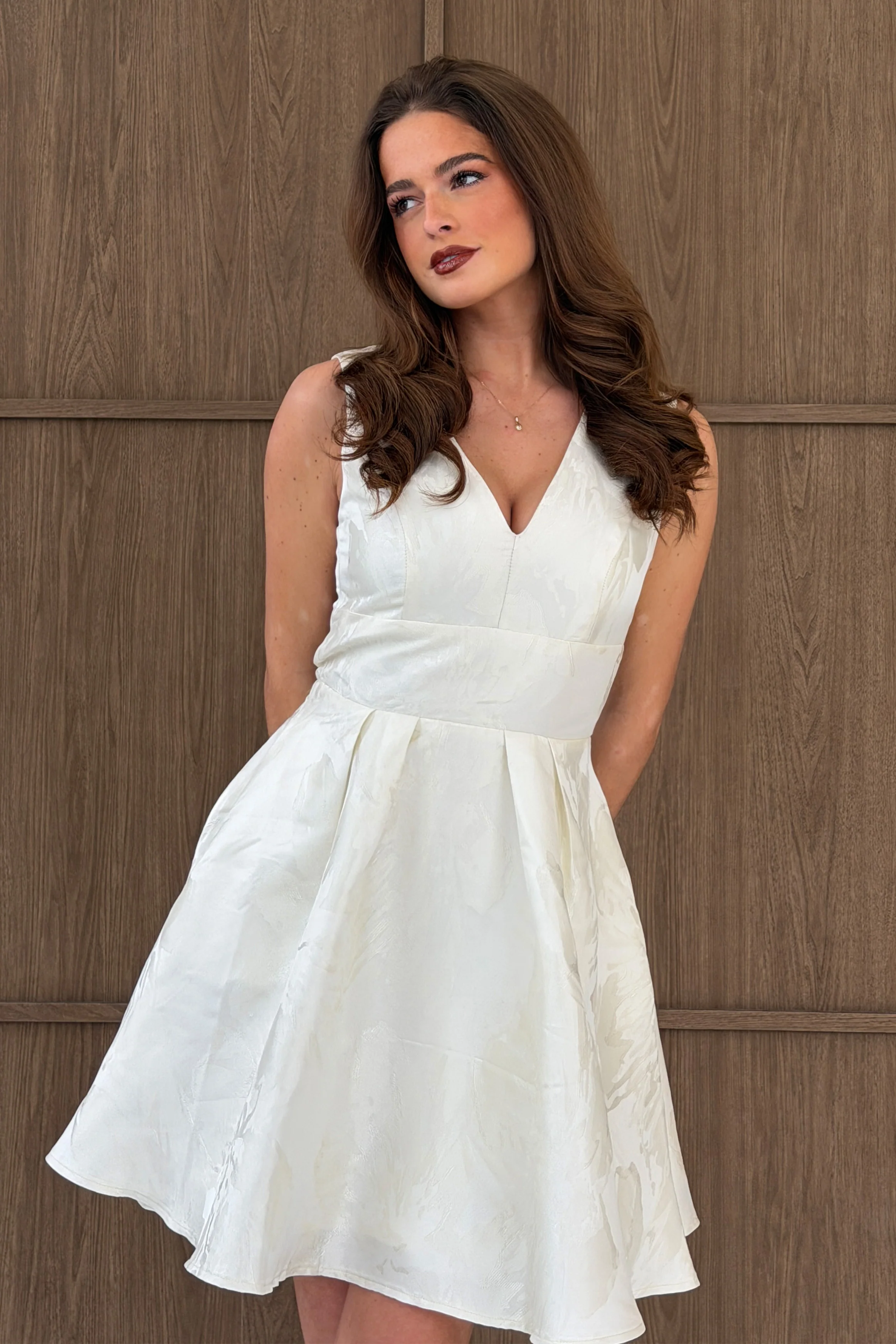 Cynthia V Neck Skater Skater Mini Dress Ivory - Image 2