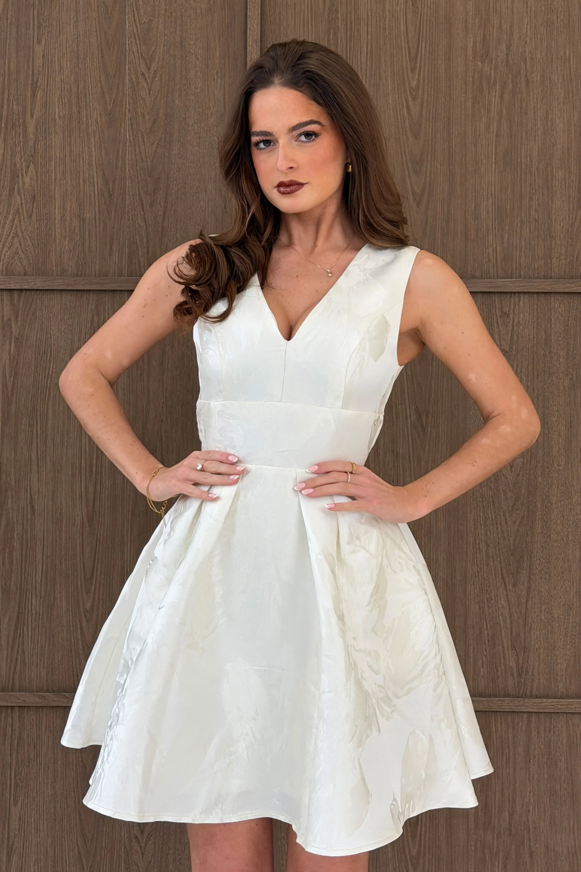 Cynthia V Neck Skater Skater Mini Dress Ivory - Image 3