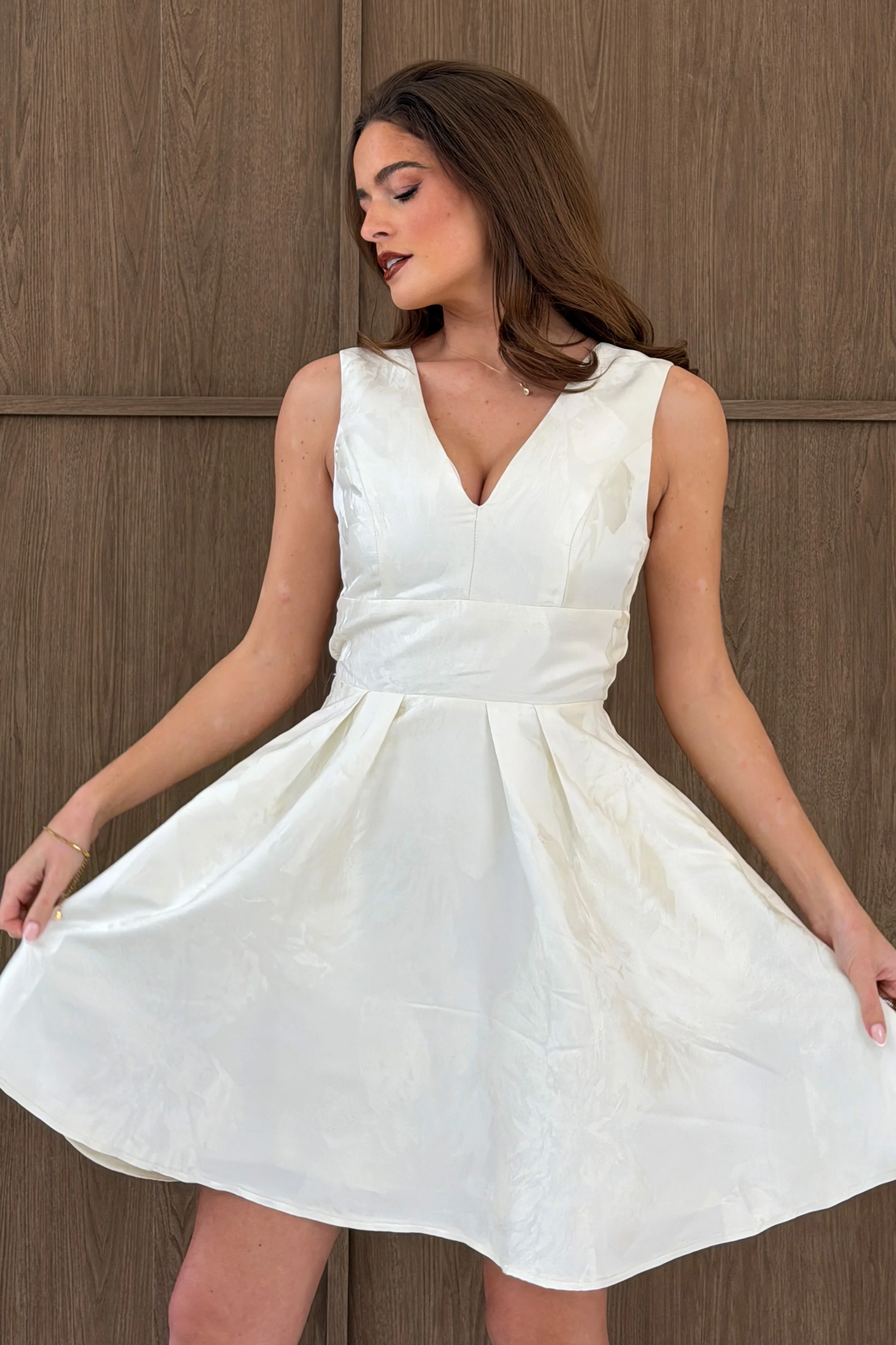 Cynthia V Neck Skater Skater Mini Dress Ivory - Image 5