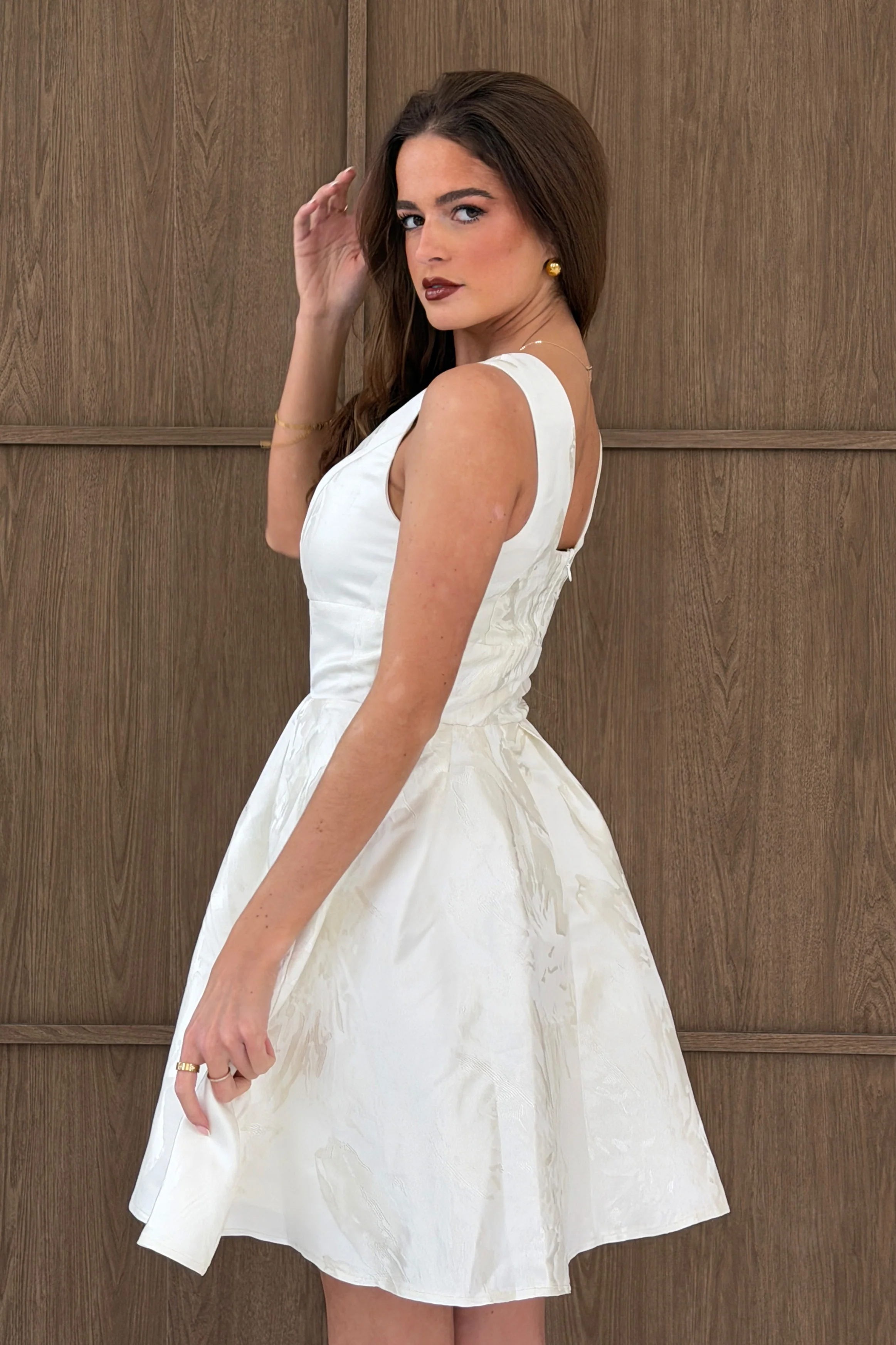 Cynthia V Neck Skater Skater Mini Dress Ivory - Image 6