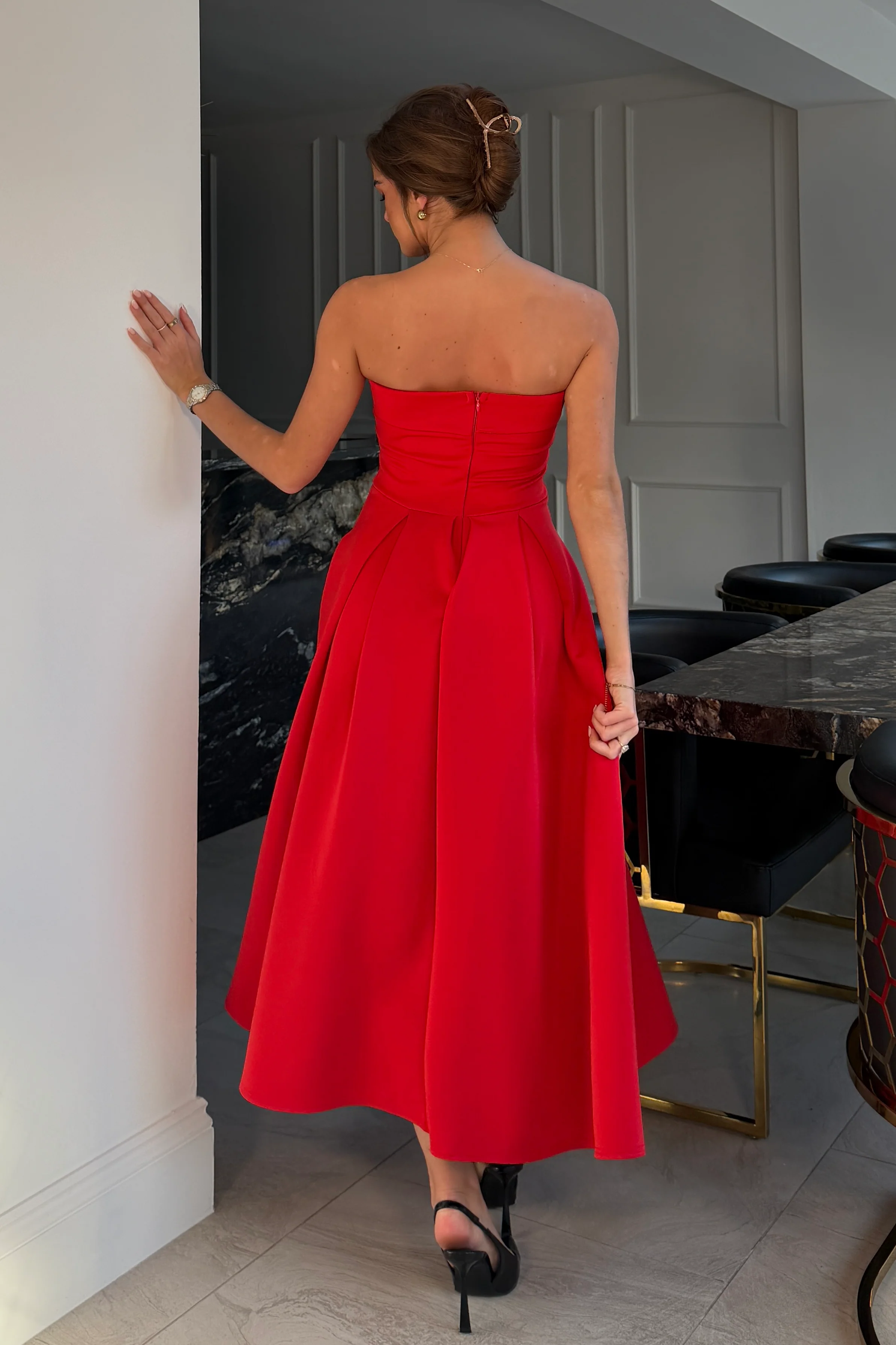 Danni Strapless Bandeau Midi Dress Red - Image 6