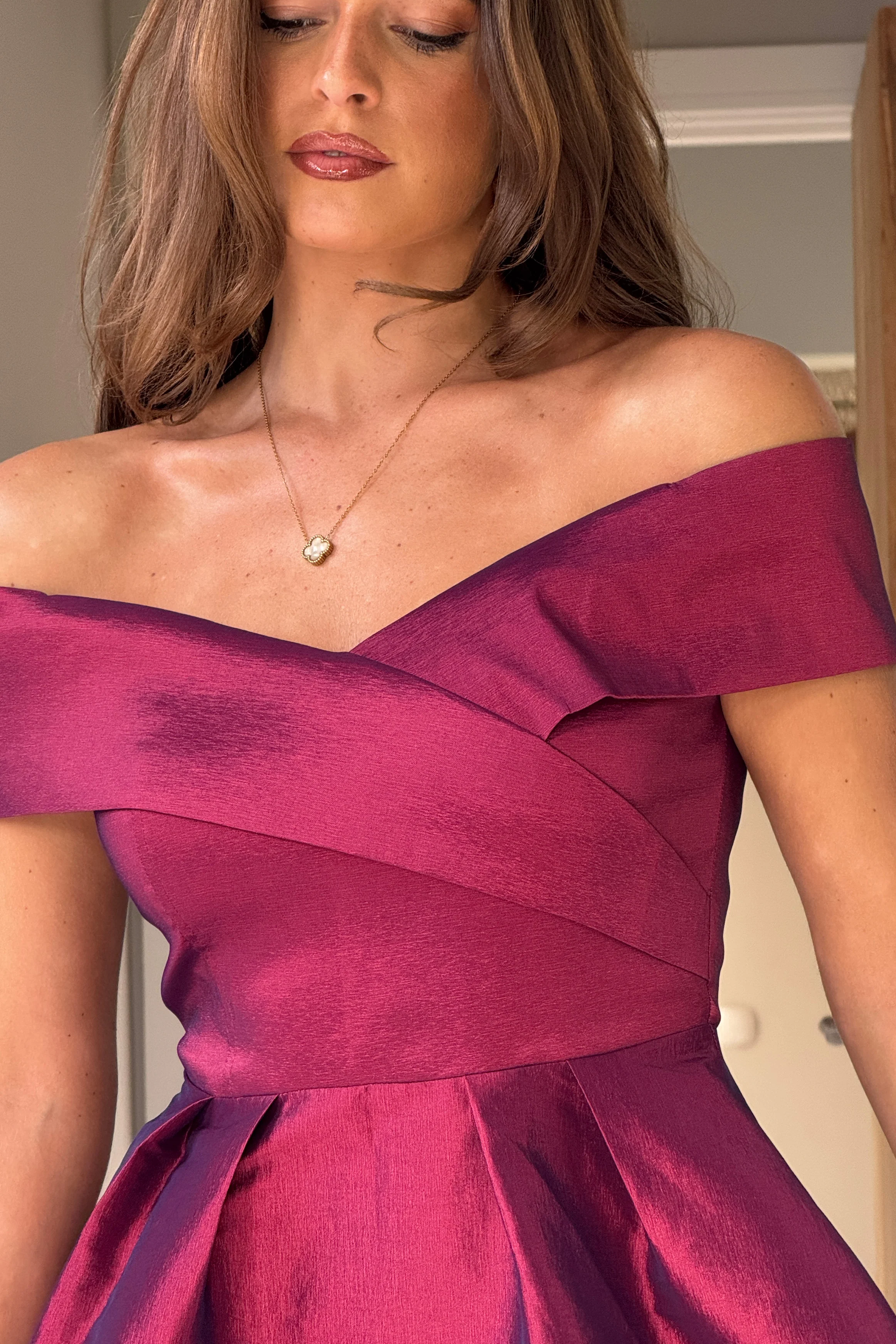 Daphne Off The Shoulder Skater Midi Dress Plum - Image 2