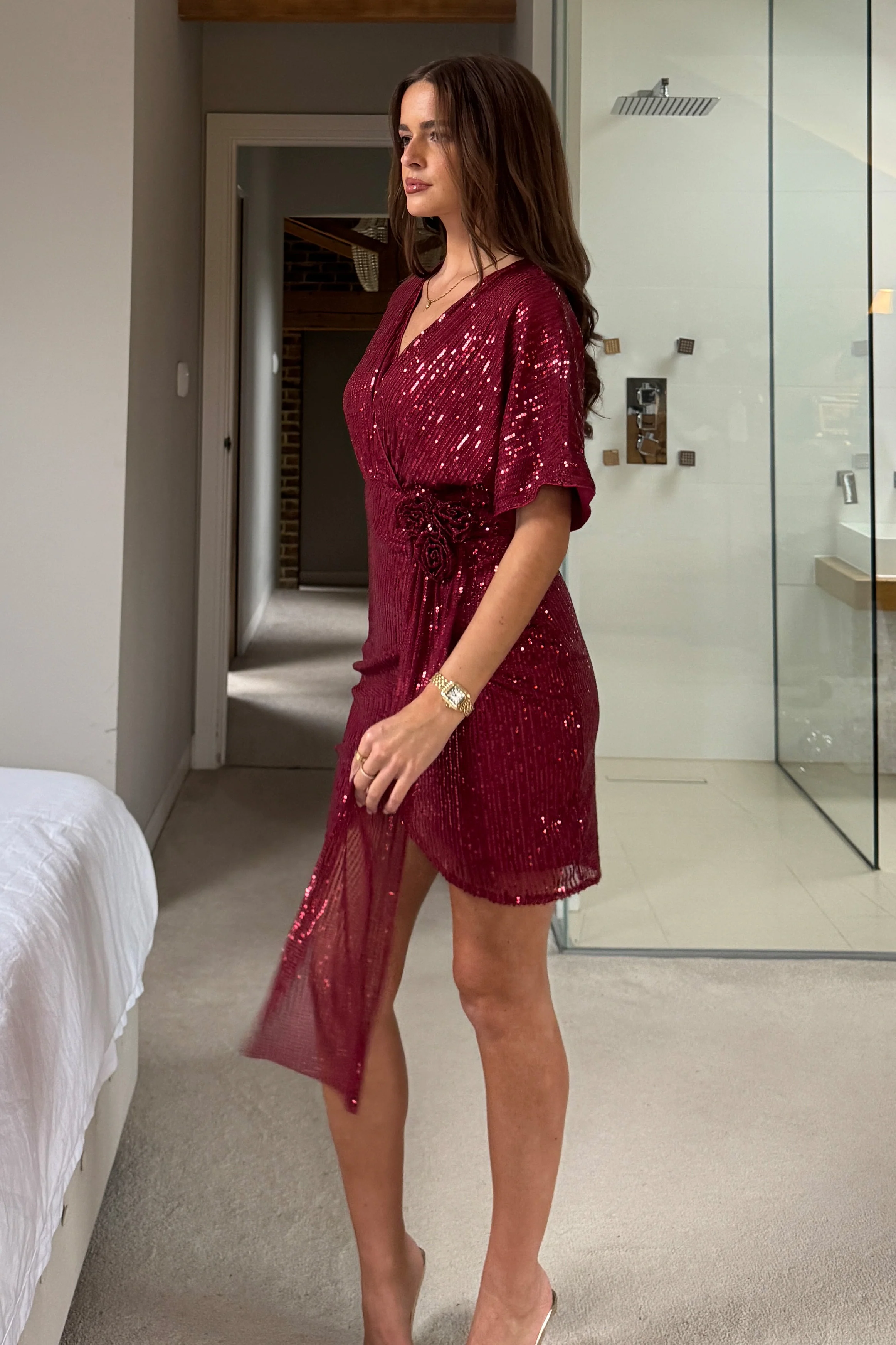 Deena Berry Corsage Sequin Mini Dress - Image 3