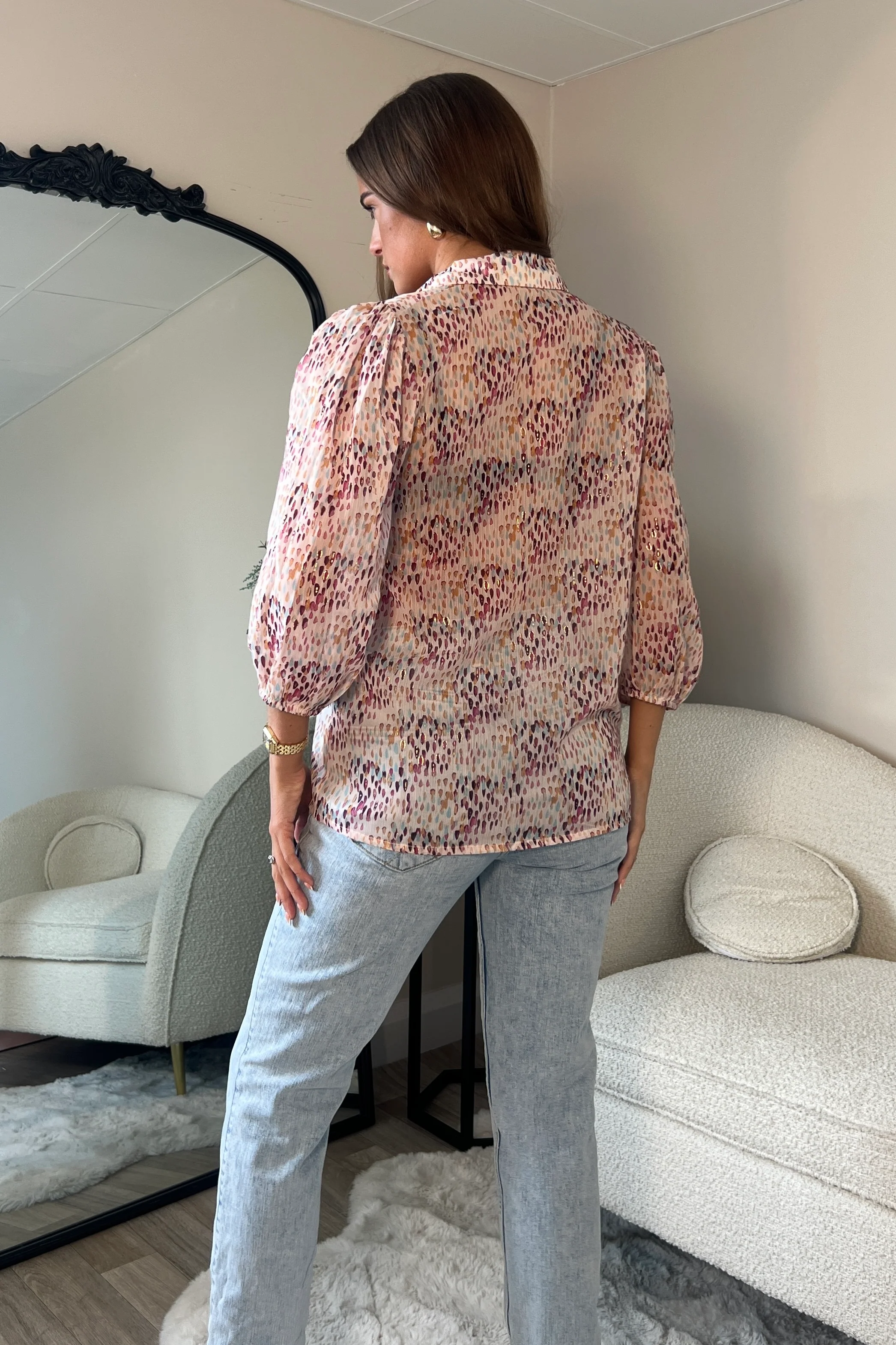 Jax Blush Foil Print Puff Sleeve Shirt - Image 5
